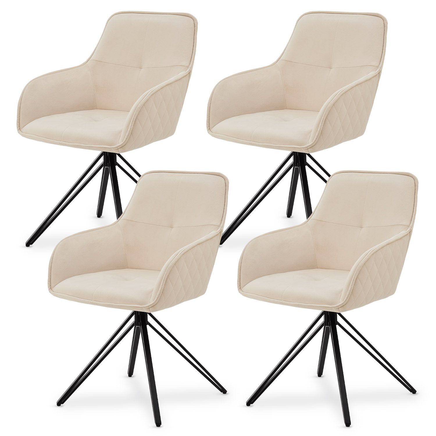 Juskys Drehstuhl Clyde 4er Set mit Armlehne & Stoff Bezug - Esszimmerstuhl modern Samt Beige - Bild 1