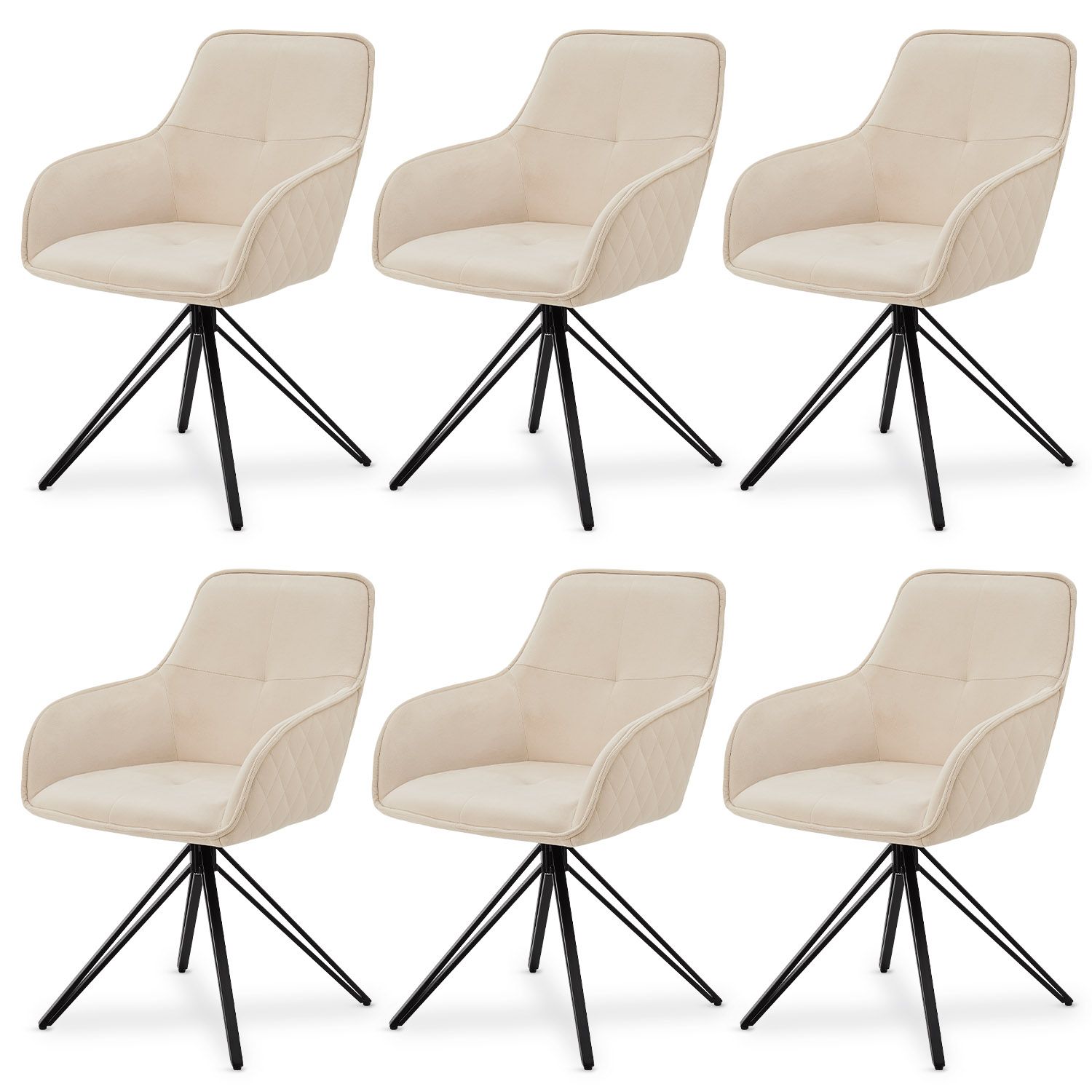 Juskys Drehstuhl Clyde 6er Set mit Armlehne & Stoff Bezug - Esszimmerstuhl modern Samt Beige - Bild 1