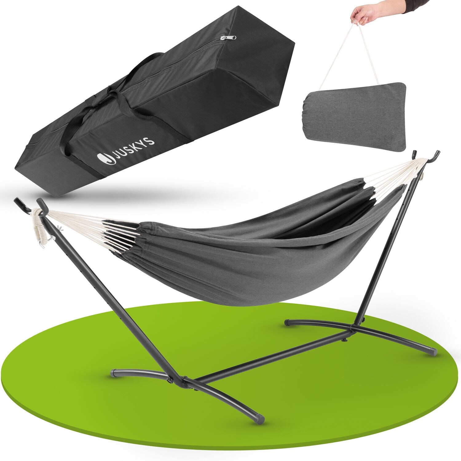 Juskys H&auml;ngematte Paya mit Gestell - Doppelh&auml;ngematte f&uuml;r 2 Personen - 200kg belastbar - Anthrazit - Bild 1