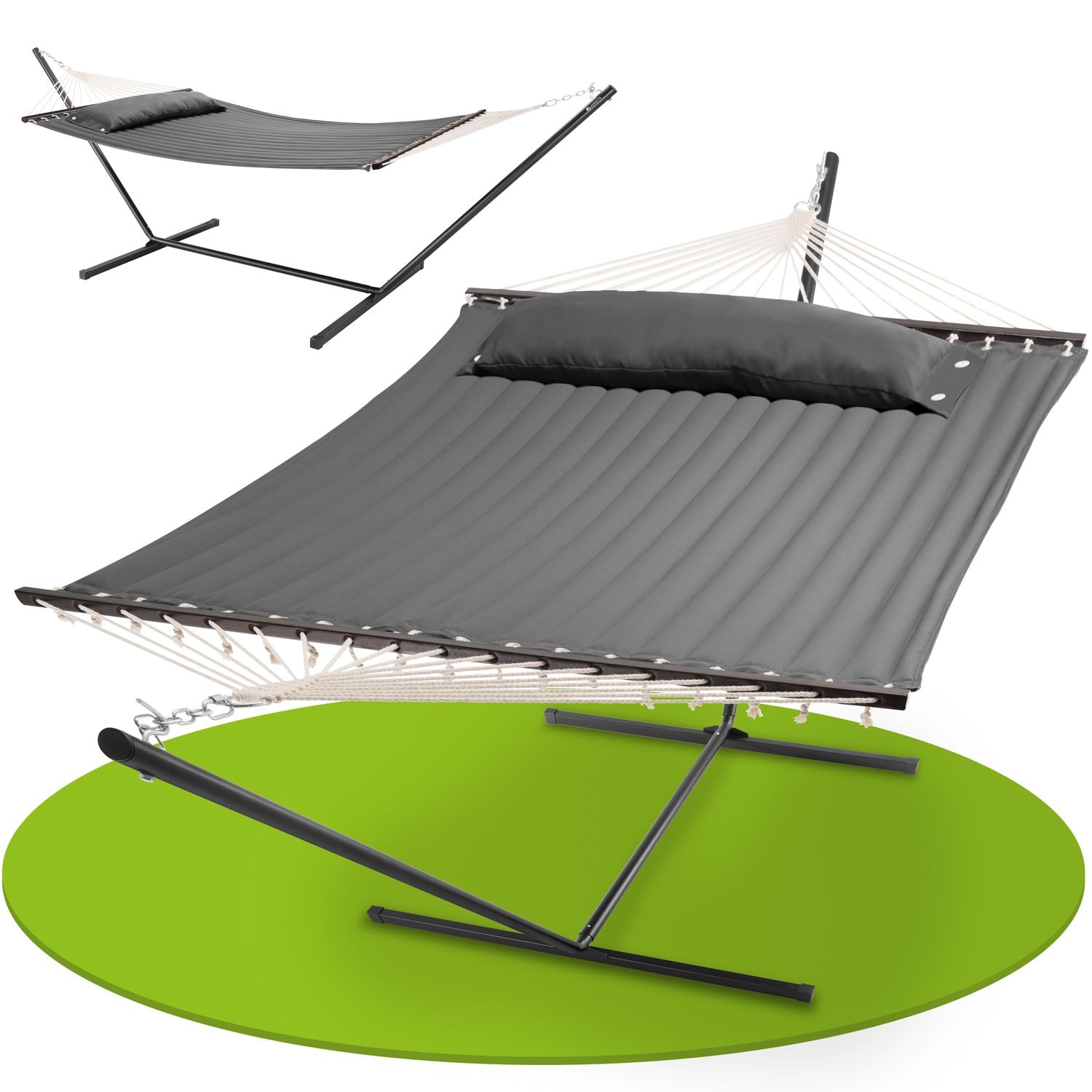 Juskys H&auml;ngematte Cata mit Gestell und Kissen - Doppelh&auml;ngematte f&uuml;r 2 Personen - 200kg - Anthrazit - Bild 1