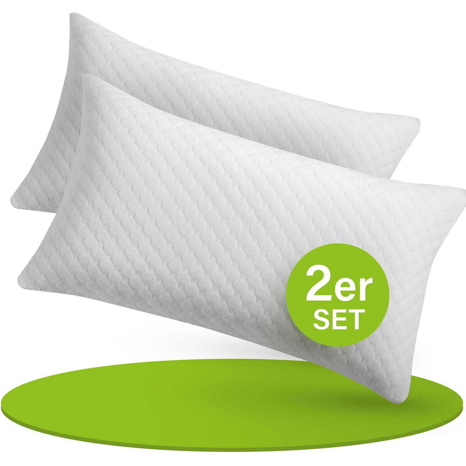 Juskys Kissen 40×80 cm für Bett – 2er Set Kopfkissen mit Memory-Foam Füllung – Weiß | 04262437182049