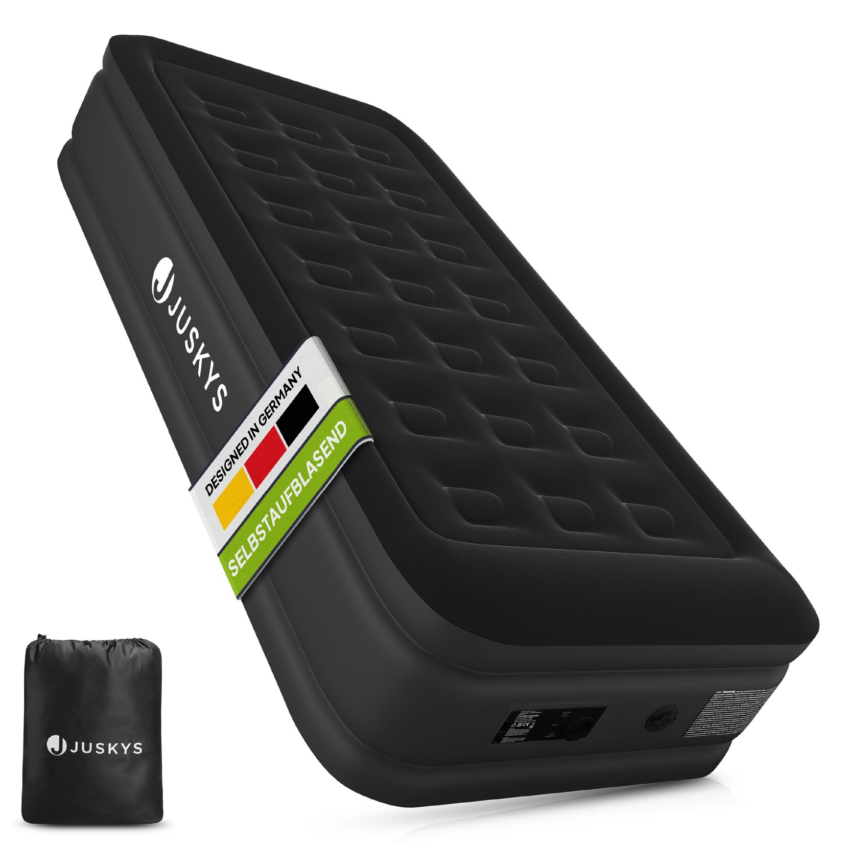 Juskys Luftmatratze Sapri M in Schwarz – 1 Personen Luftbett selbstaufblasend – integrierter Pumpe | 04262437182100