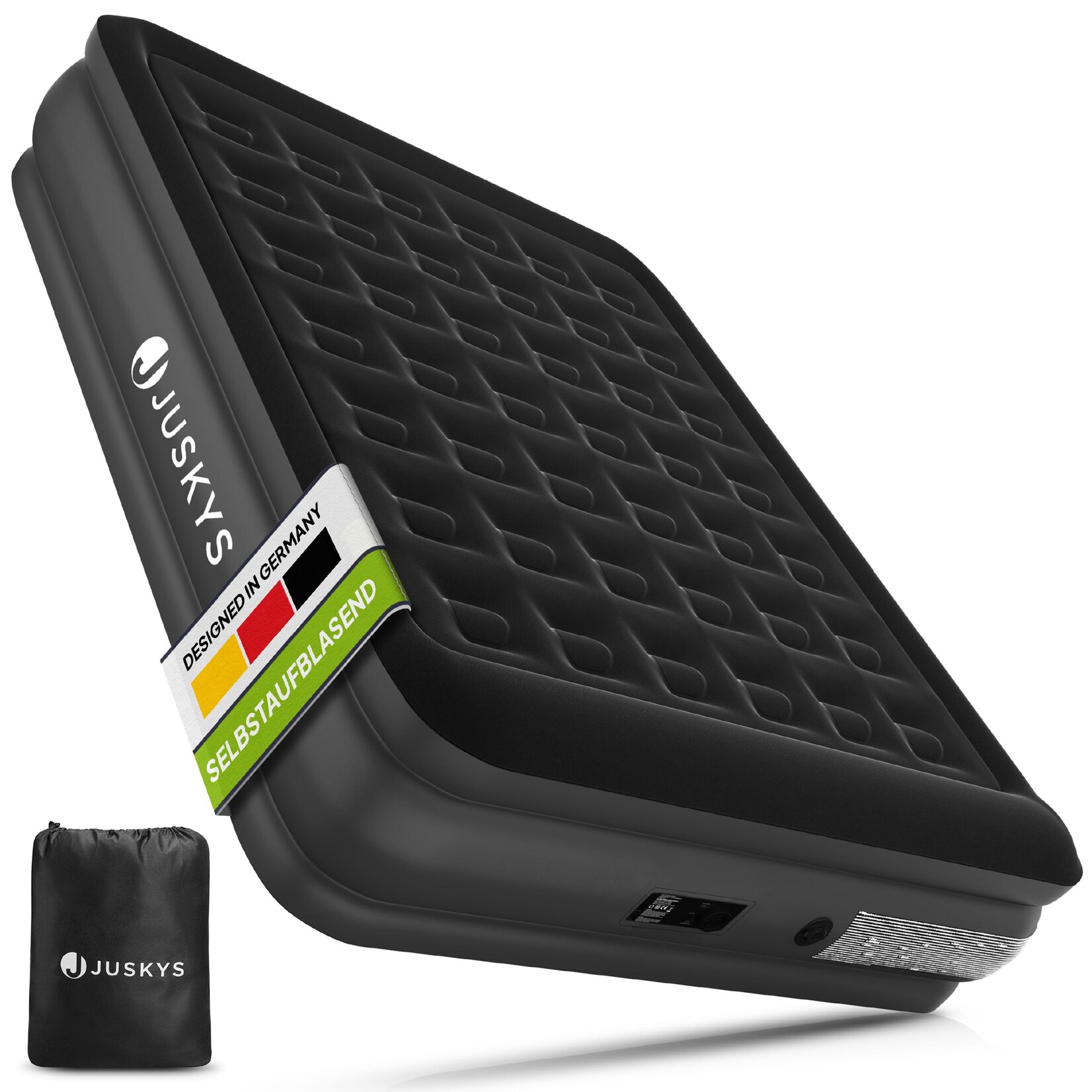 Juskys Luftmatratze Sapri L in Schwarz – 2 Personen Luftbett selbstaufblasend – integrierter Pumpe | 04262437182131