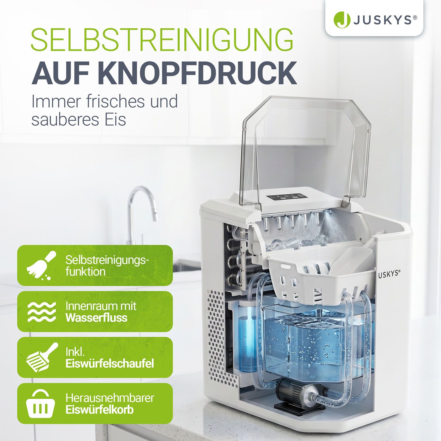Juskys Eiswürfelmaschine IceOracle - Eiswürfel in wenigen Minuten - 12 kg/Tag - 2 Größen