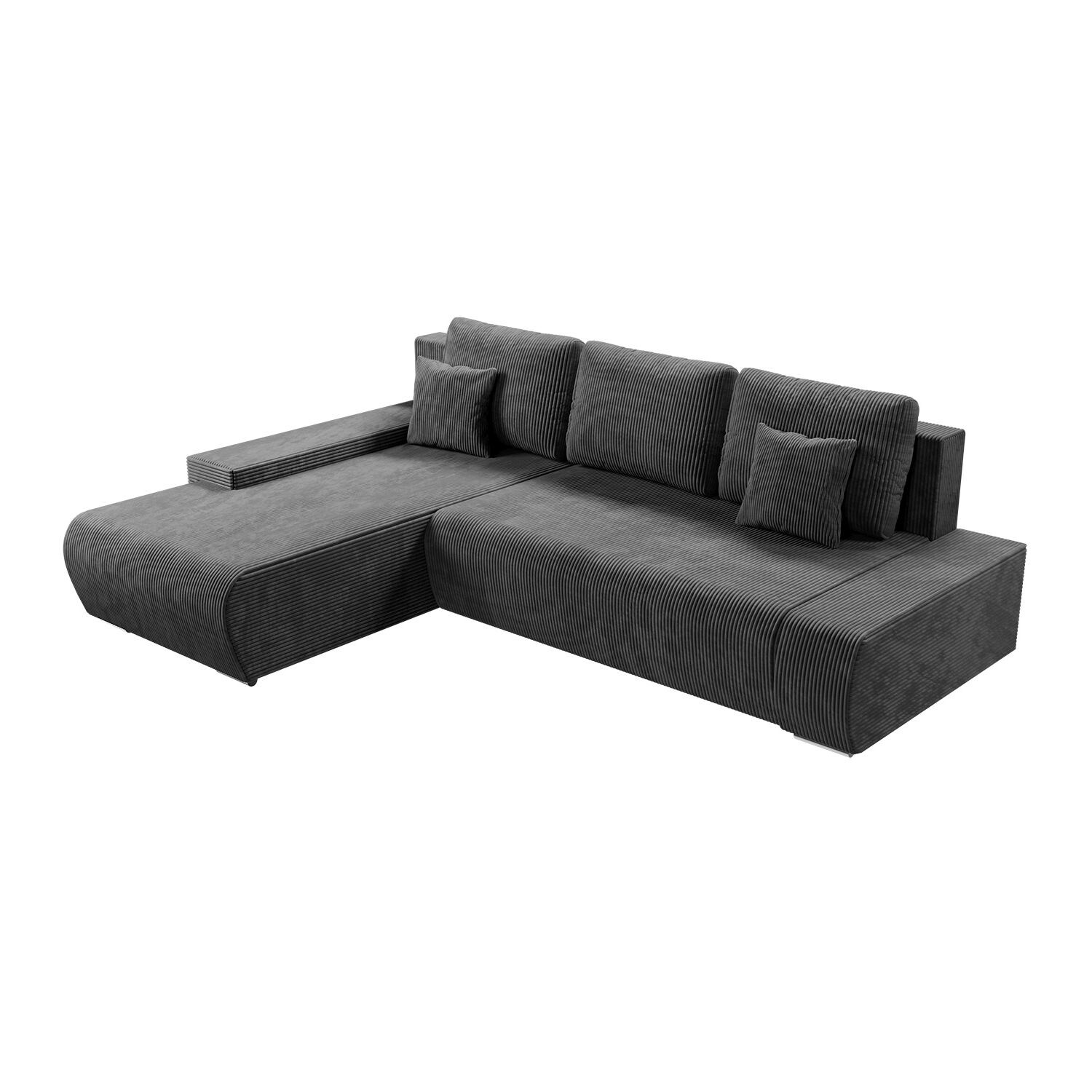 Juskys Sofa Iseo Links mit Schlaffunktion - Stoff Couch L Form für Wohnzimmer - Dunkelgrau