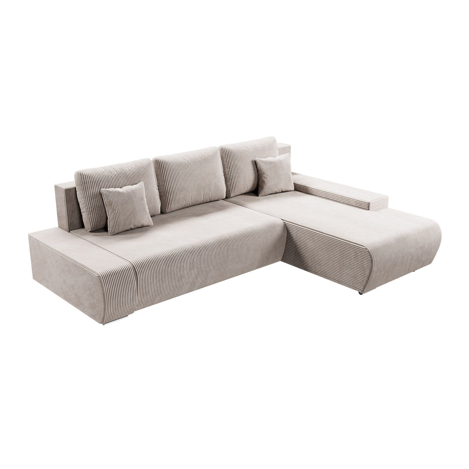Juskys Sofa Iseo Rechts mit Schlaffunktion - Stoff Couch L Form für Wohnzimmer - Beige