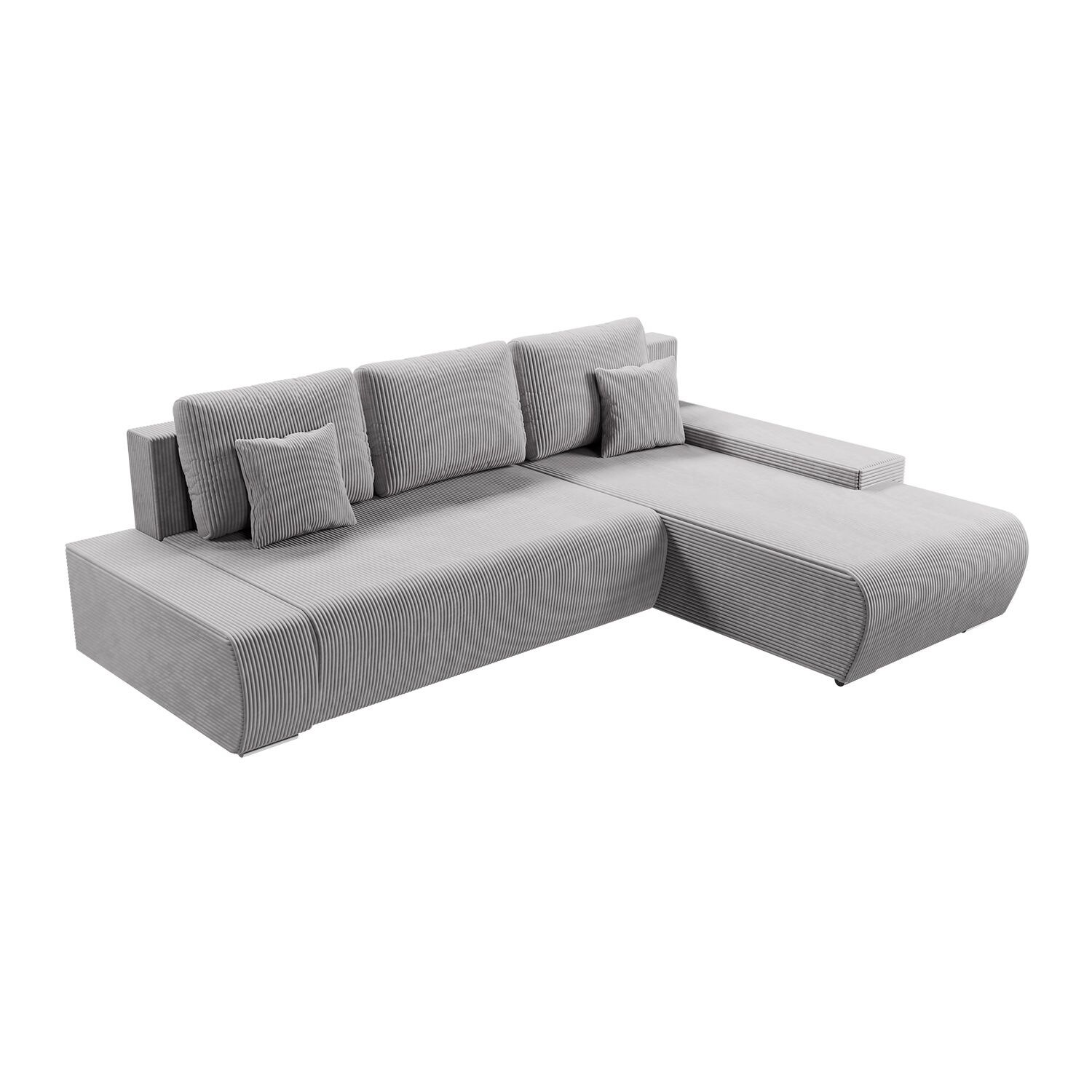 Juskys Sofa Iseo Rechts mit Schlaffunktion - Stoff Couch L Form für Wohnzimmer - Hellgrau
