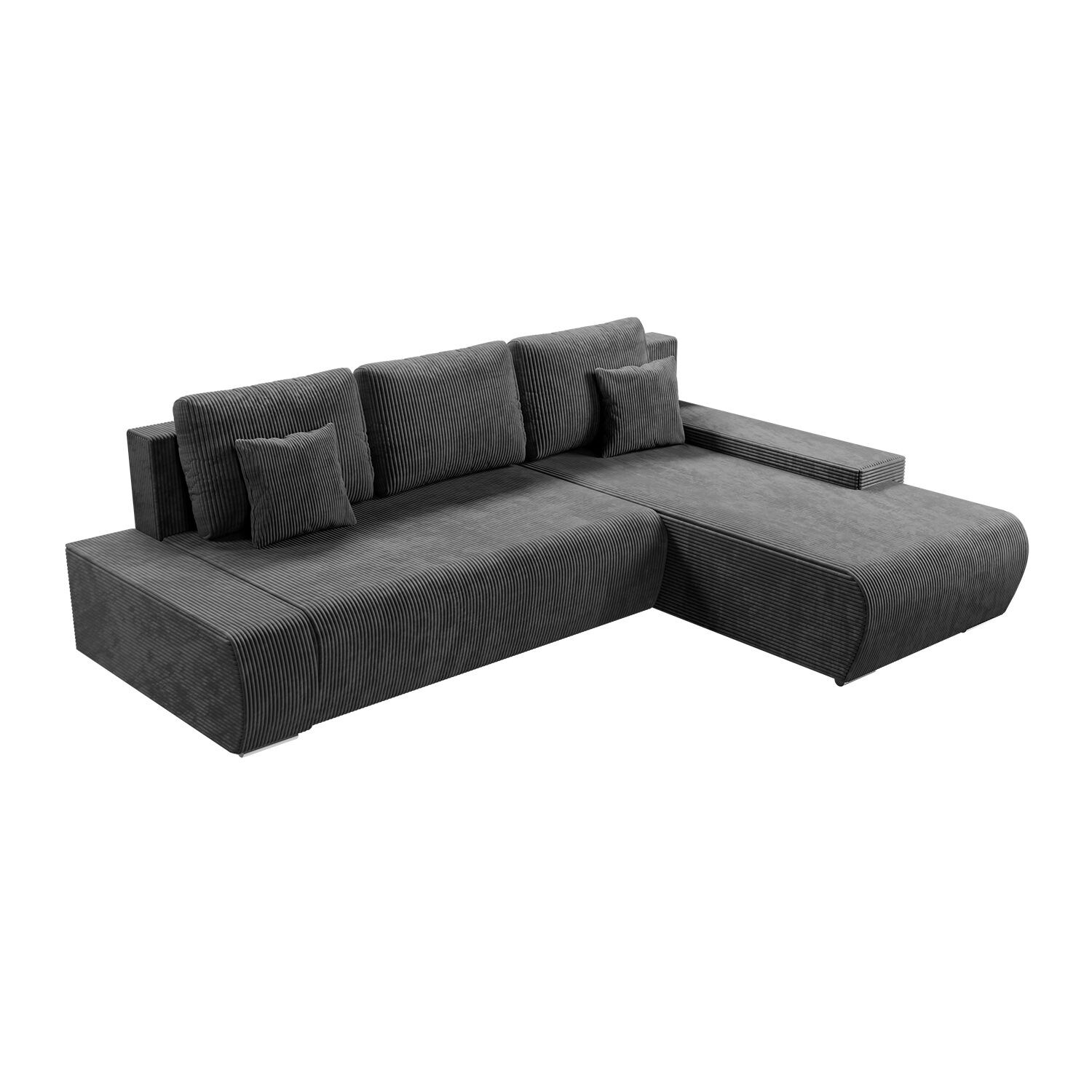 Juskys Sofa Iseo Rechts mit Schlaffunktion - Stoff Couch L Form für Wohnzimmer - Dunkelgrau
