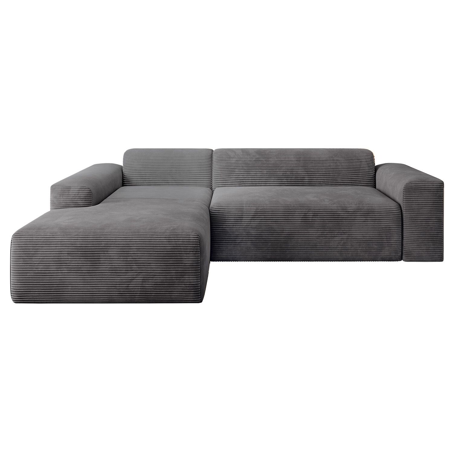 Juskys Sofa Vals Links mit POSO Stoff – Ecksofa Couch Wohnzimmer modern Sitzfläche – Dunkelgrau | 04262437182261