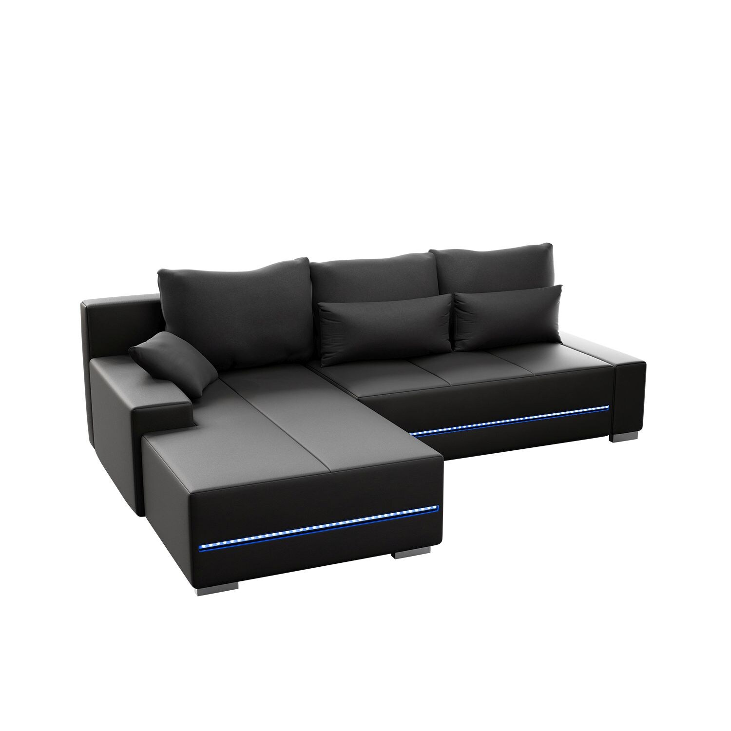 Juskys Sofa Davos Links - Bequemes Ecksofa mit Schlaffunktion, Bettkasten, Samt & LEDs - Dunkelgrau - Bild 1