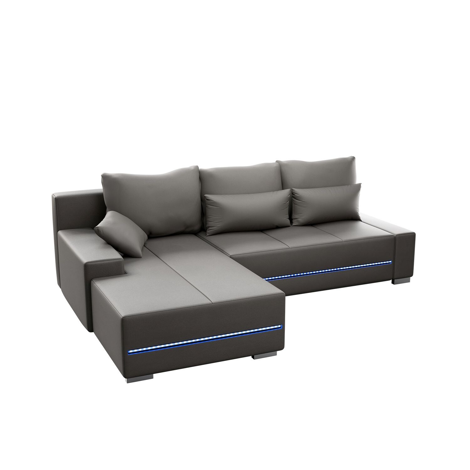 Juskys Sofa Davos Links – Bequemes Ecksofa mit Schlaffunktion, Bettkasten, Samt & LEDs – Hellgrau | 04262437182285