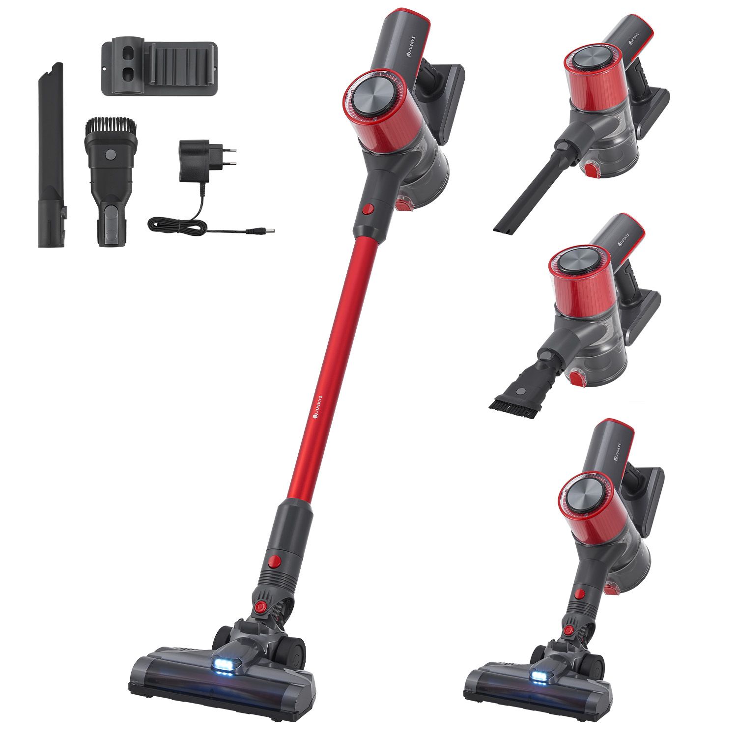 Juskys 2-in-1 Akkustaubsauger VC2101 mit Zubeh&ouml;r & Wandhalterung - Akku Staubsauger Anthrazit - Rot - Bild 1