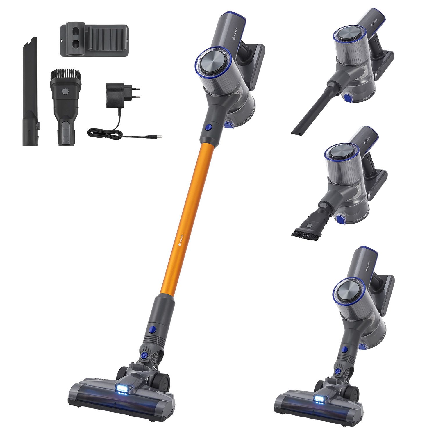 Juskys 2-in-1 Akkustaubsauger VC2101 mit Zubeh&ouml;r & Wandhalterung - Akku Staubsauger Anthrazit - Gold - Bild 1