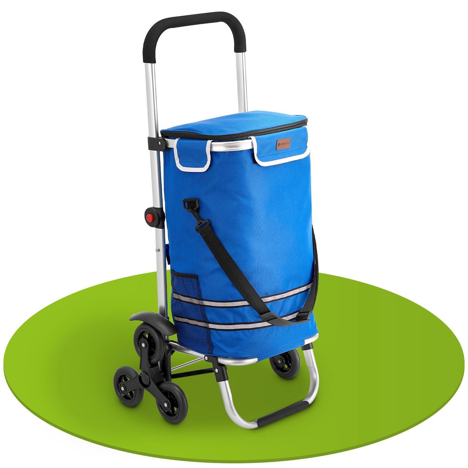Juskys 3in1 Einkaufstrolley für Treppen – 56 L, modern & klappbar – Treppensteiger Trolley Dunkelblau | 04262437182315