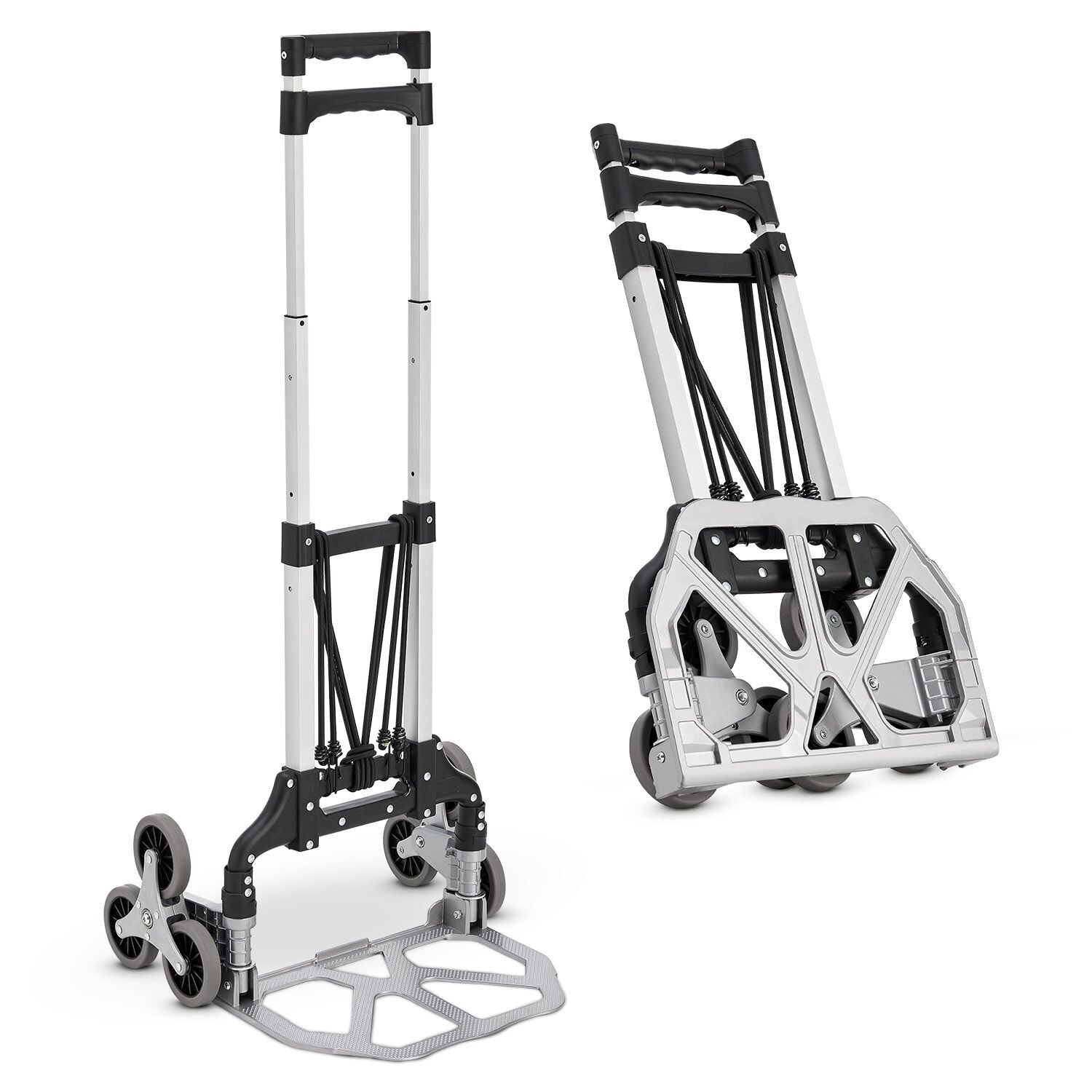 Juskys Treppensackkarre klappbar & bis 80 kg – Alu Mini Sackkarre für Treppen – Handschuhe & Seile | 04262437182438
