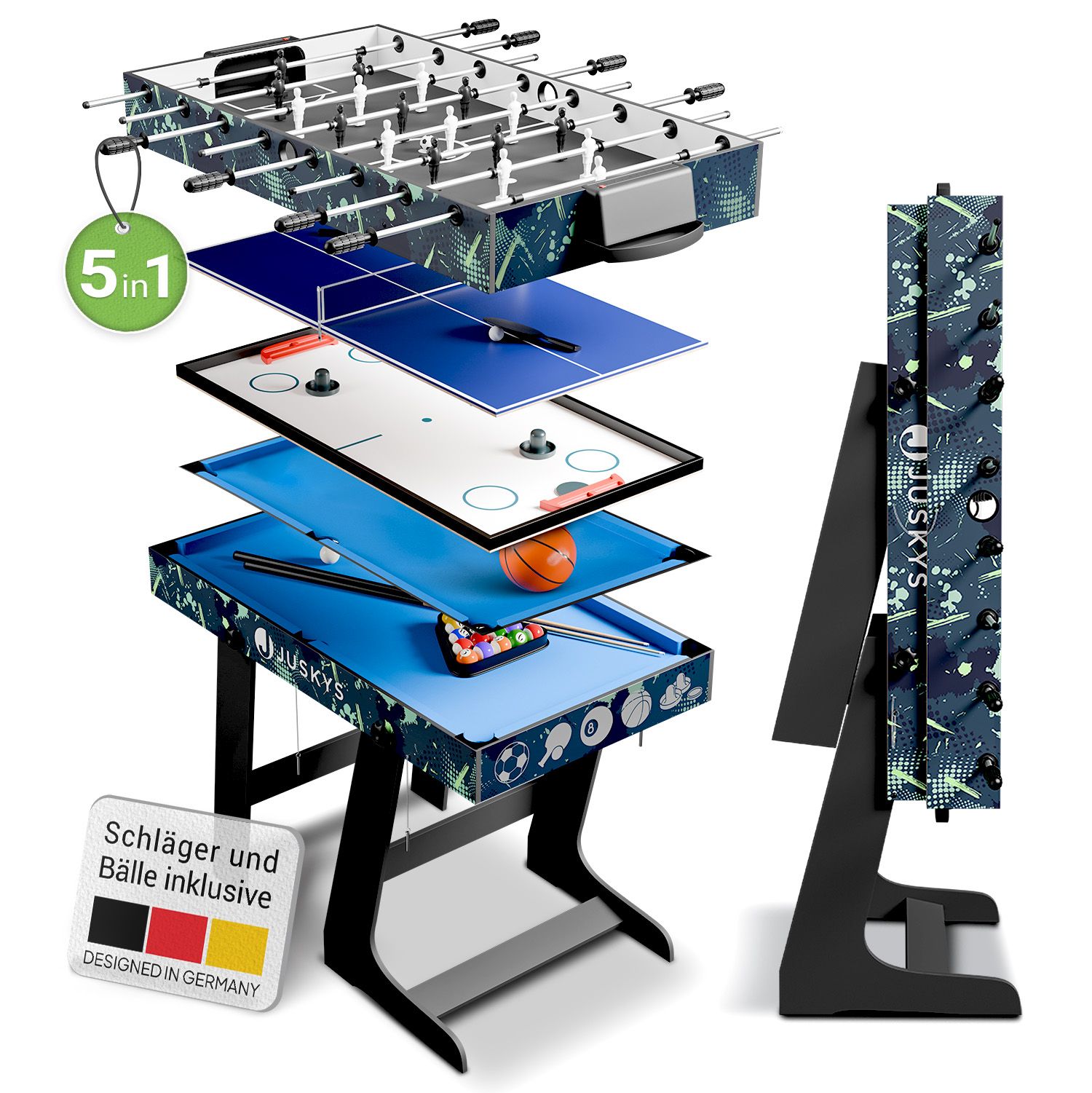 Juskys 5 in1 Spieltisch Ballzauber - klappbar mit Tischtennis, Kicker, Billard, Hockey & Basketball - Bild 1