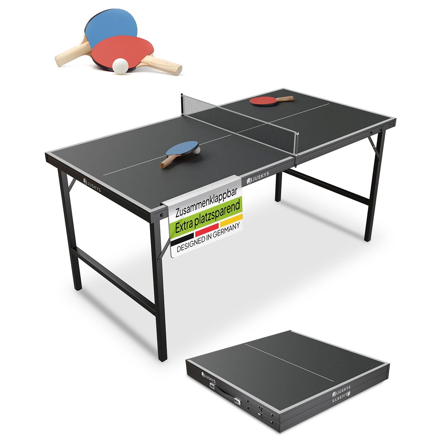 Juskys Mini Tischtennisplatte Flexi mit Zubeh&ouml;r - Tisch klappbar - Indoor Tischtennis f&uuml;r Zuhause - Schwarz - Bild 1