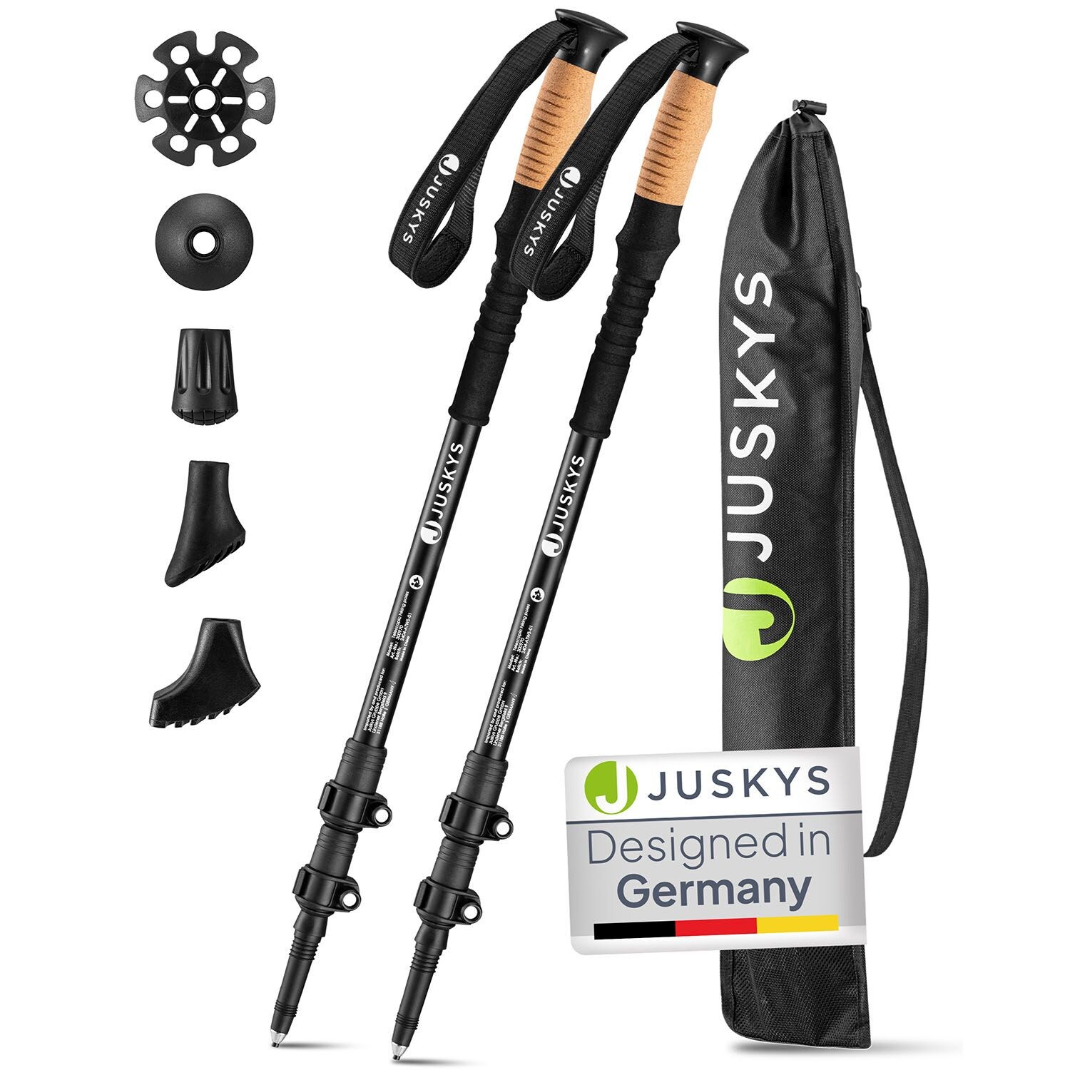 Juskys Nordic Walking Stöcke – Alu Teleskop Wanderstöcke, leicht, ausziehbar, Tasche – Schwarz | 04262437182506