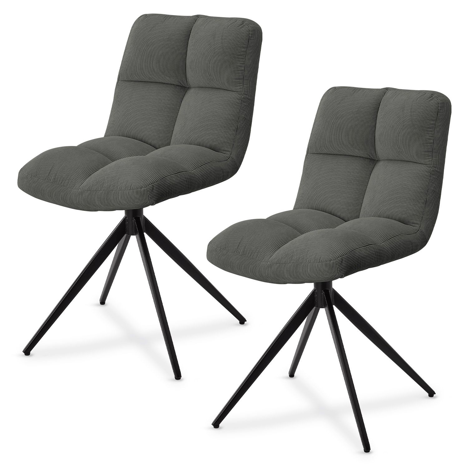 Juskys Drehstuhl Dallas 2er Set - Esszimmerst&uuml;hle drehbar, Stuhl 120kg belastbar - Cord Hellgrau - Bild 1