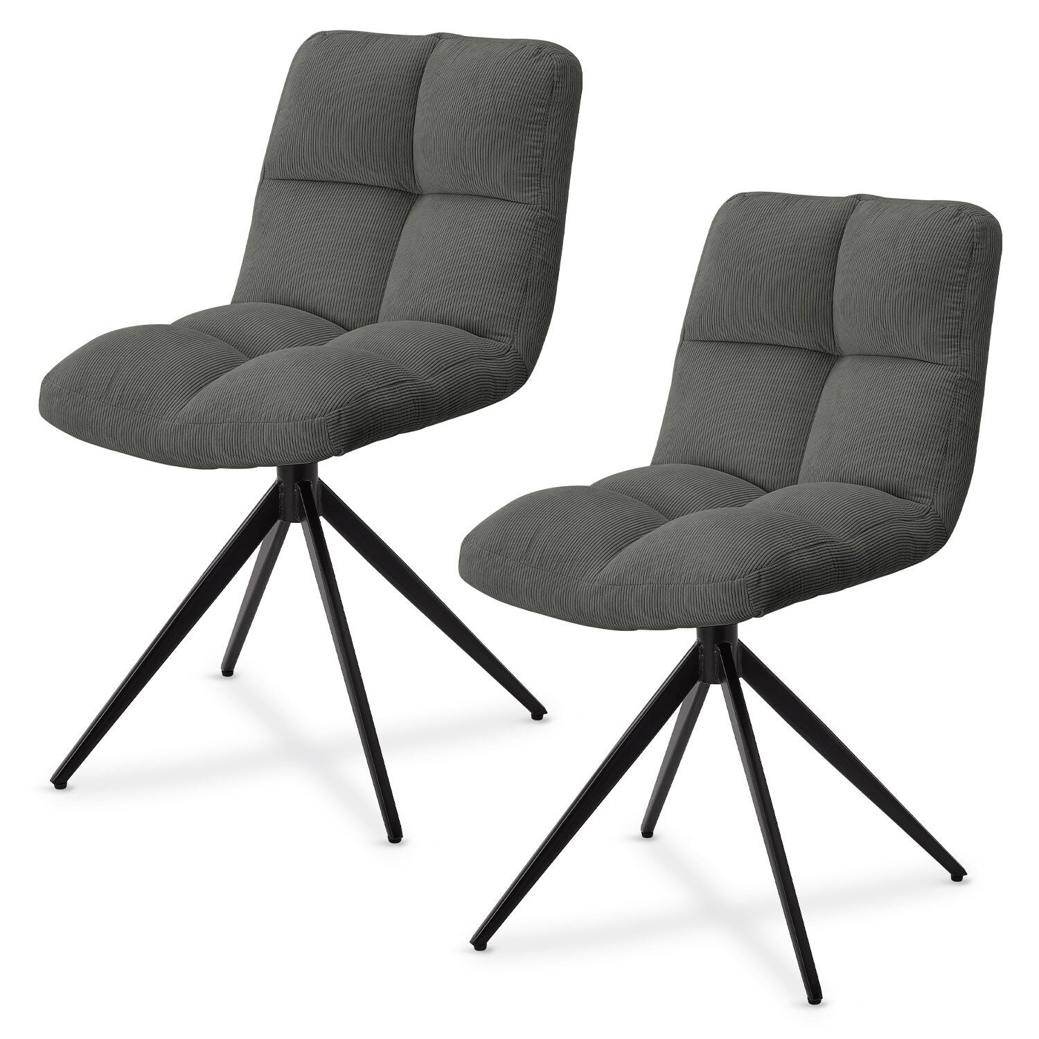 Juskys Drehstuhl Dallas 2er Set – Esszimmerstühle drehbar, Stuhl 120kg belastbar – Cord Hellgrau | 04262437182551