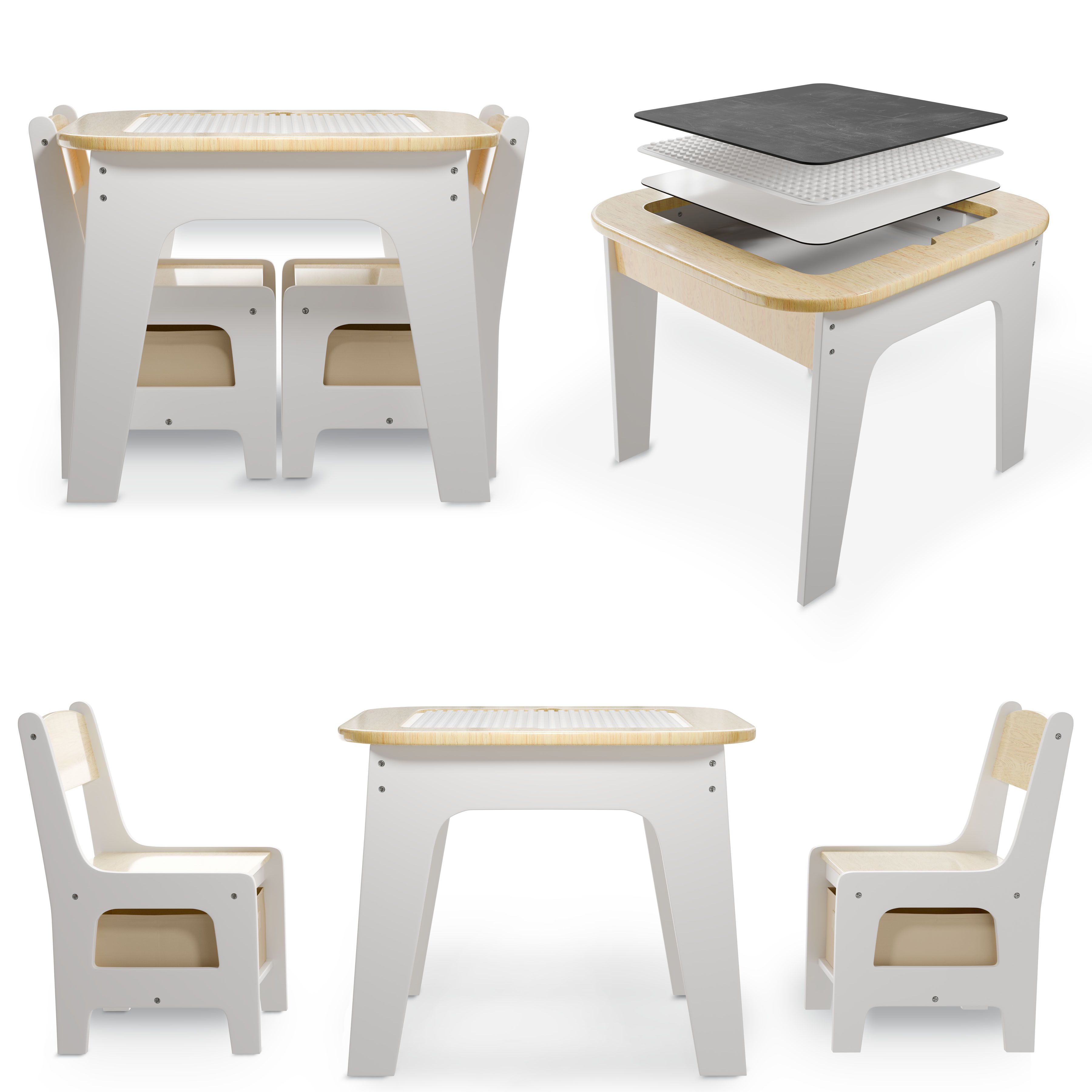 Juskys Kindersitzgruppe Milou mit 2 St&uuml;hlen, Tisch & Stauraum - Holz Sitzgruppe f&uuml;r Kinder - Natur - Bild 1
