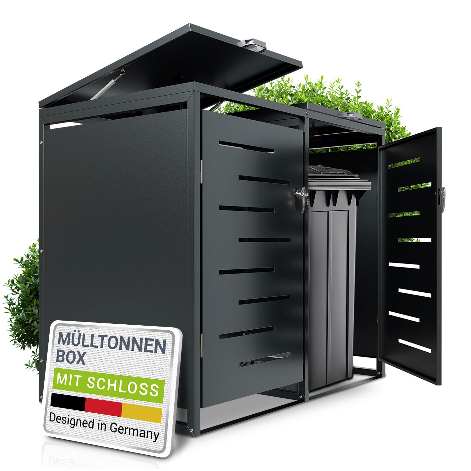 Juskys M&uuml;lltonnenbox Arel 2er - Metall Gartenbox f&uuml;r M&uuml;lltonnen - Aufbewahrungsbox Anthrazit - Bild 1