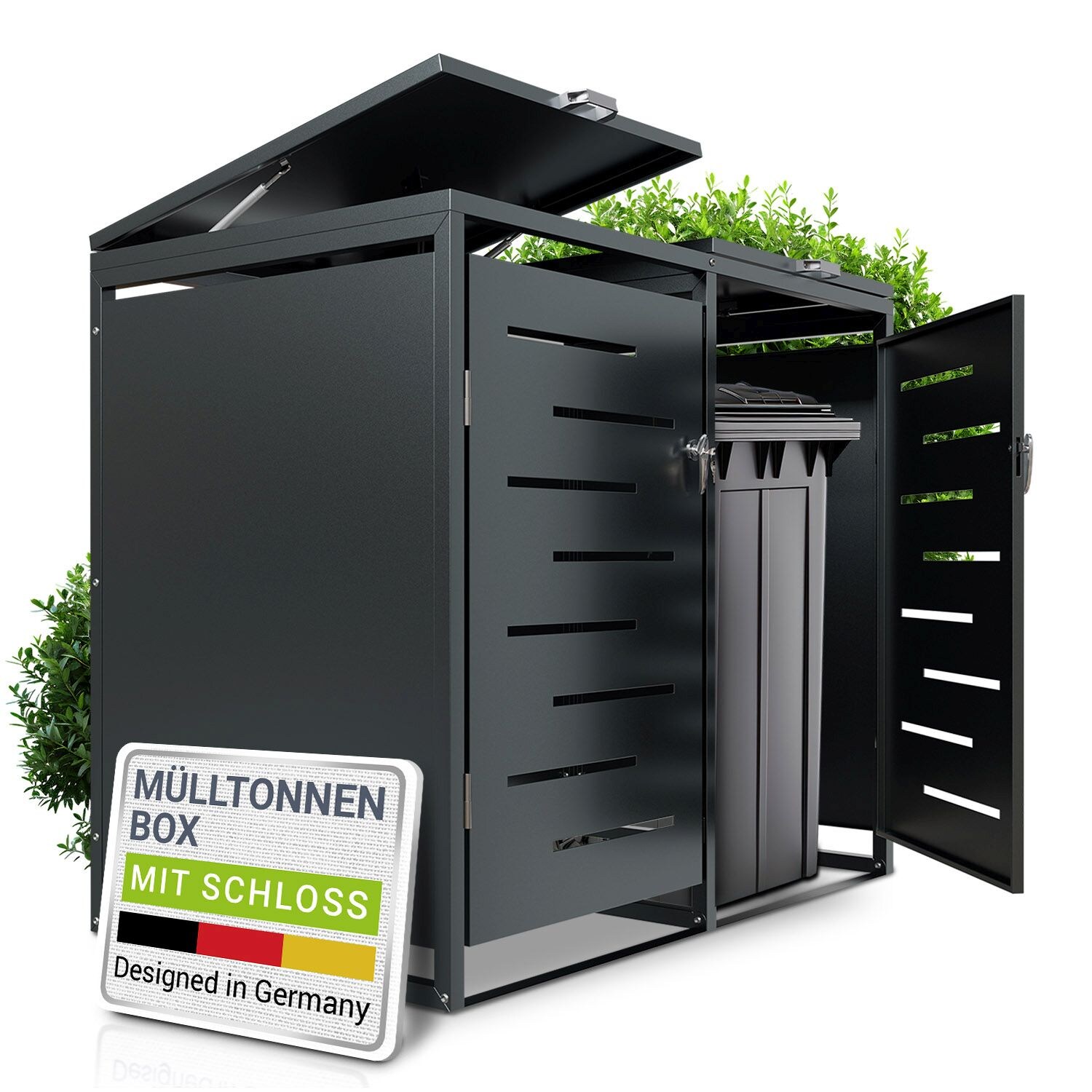 Juskys Mülltonnenbox Arel 2er - Metall Gartenbox für Mülltonnen - Aufbewahrungsbox Anthrazit