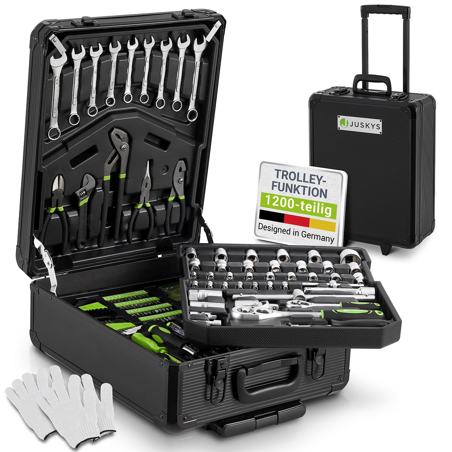 Juskys Werkzeugkoffer - 1200 teiliges Werkzeug Set, Werkzeugtrolley gef&uuml;llt, Werkzeugkiste, Rollen - Bild 1