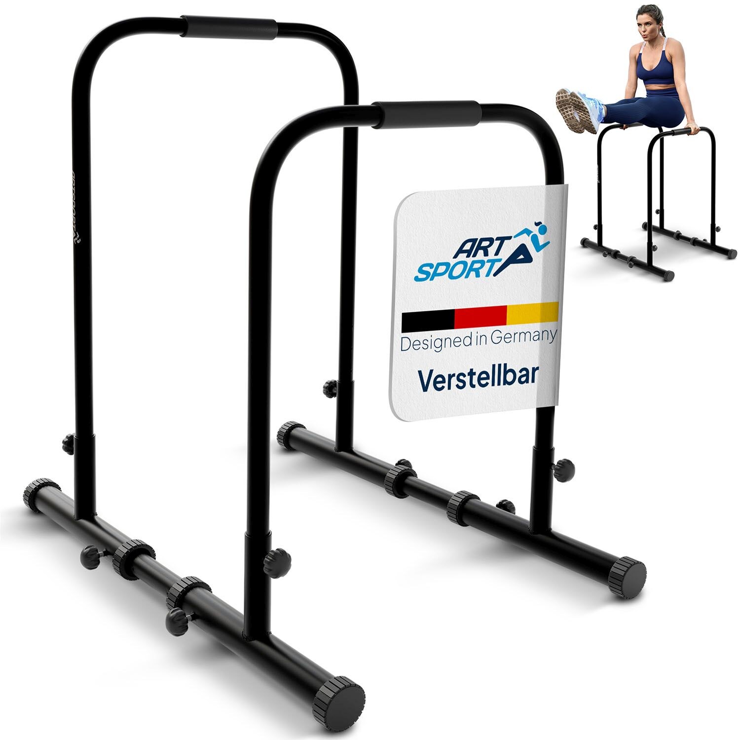 ArtSport Dip Barren – Dip Station bis 500 kg – Liegestützgriffe – verstellbar – Push Up Bar Schwarz | 04262437183268