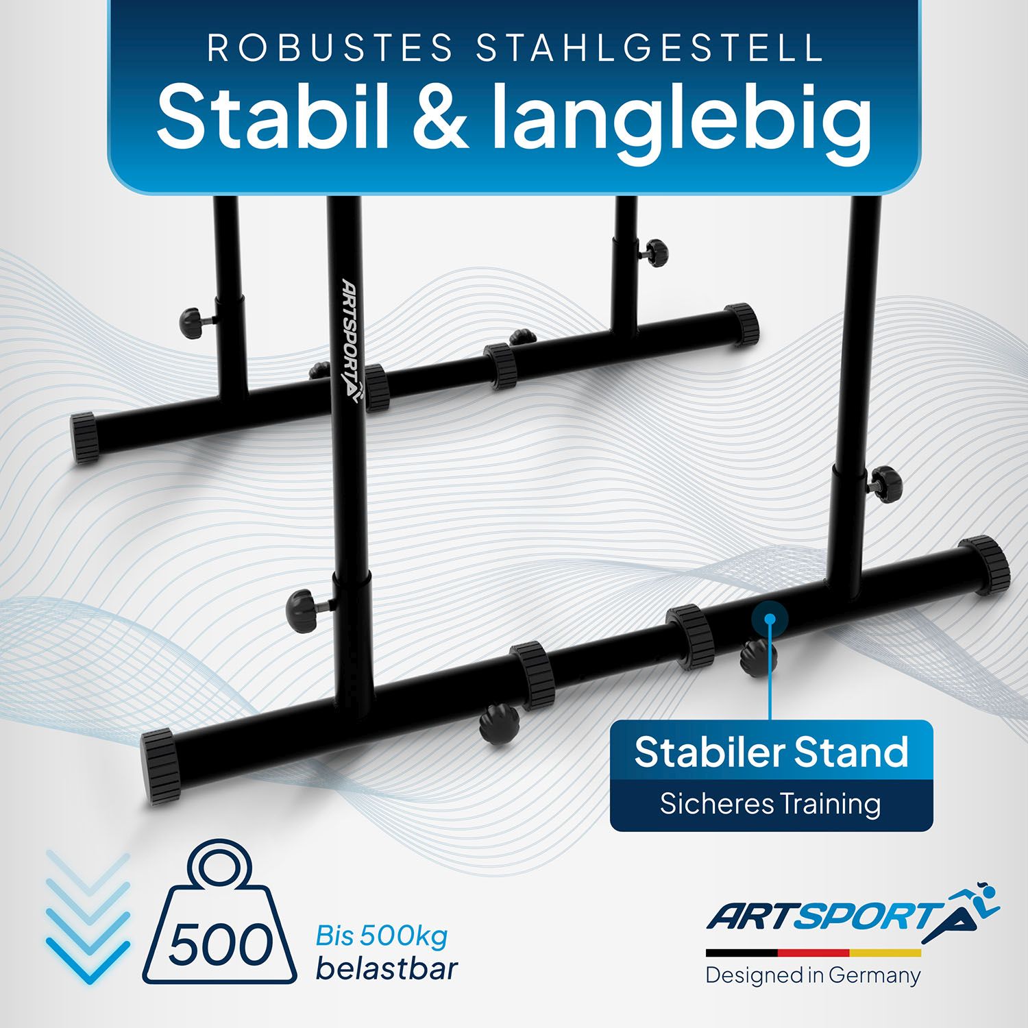Sbarra Per Dips Regolabile ArtSport - Attrezzo Fitness Per Allenamento A Casa, Fino A 500 Kg, Maniglie Antiscivolo (Nero)
