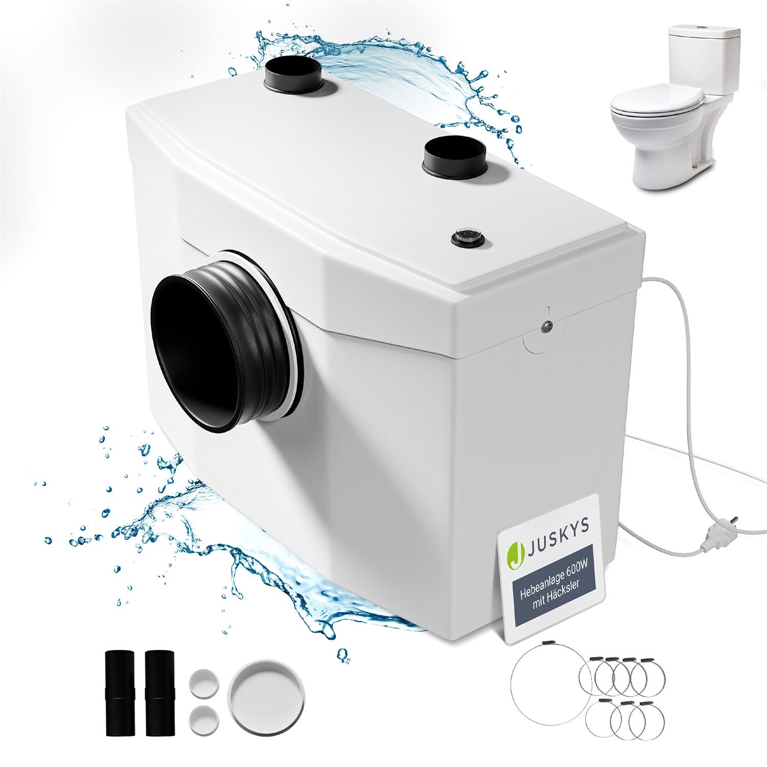 Juskys Hebeanlage 600W - Schmutzwasserpumpe mit H&auml;cksler, Kleinhebeanlage bis 7m H&ouml;he, Abwasserpumpe - Bild 1