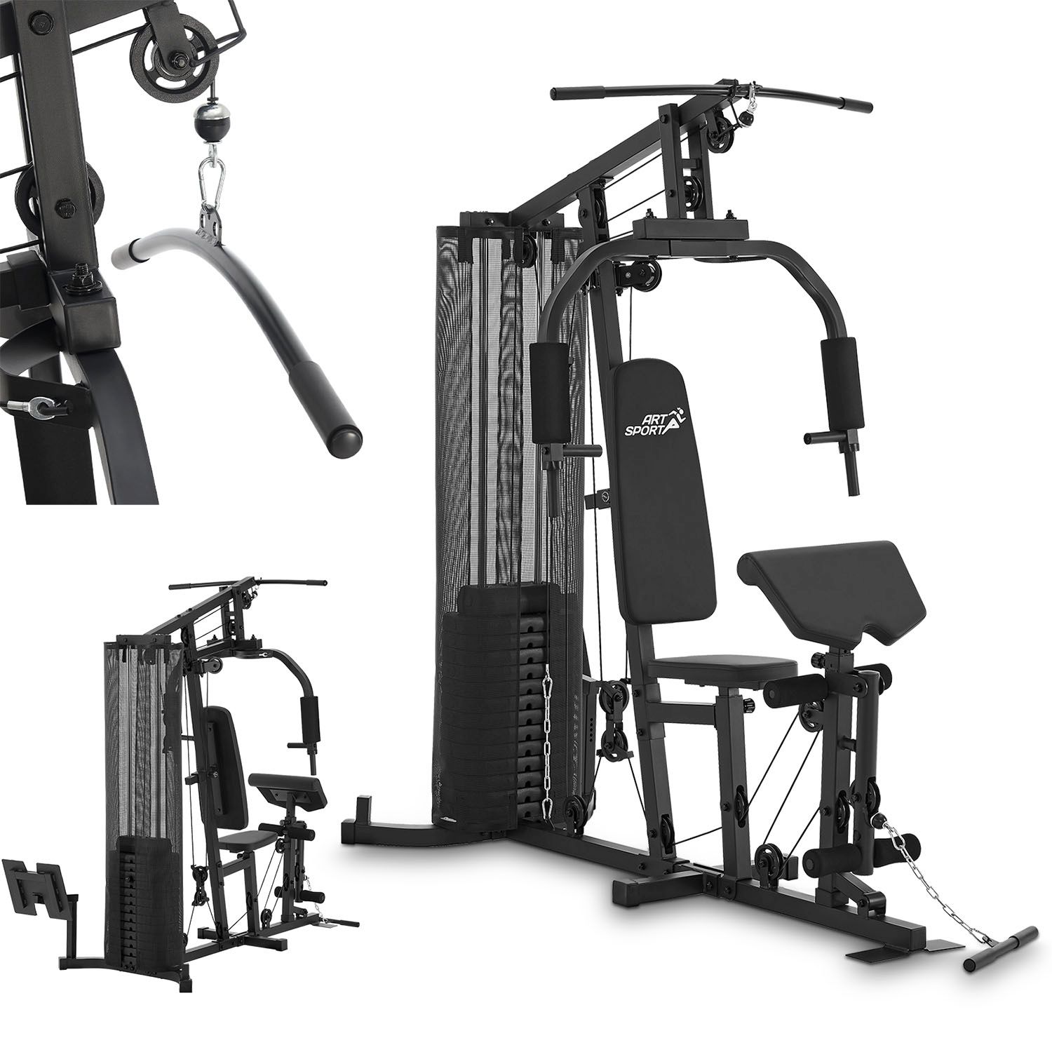 ArtSport Kraftstation ProfiGym 3000 mit 14 Gewichten, 77 kg - Bizeps, Lattzug, Butterfly - Schwarz - Bild 1