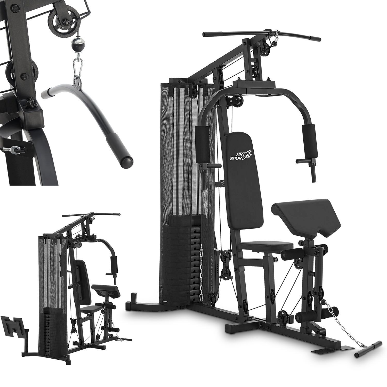 ArtSport Kraftstation ProfiGym 3000 mit 14 Gewichten, 77 kg - Bizeps, Lattzug, Butterfly - Schwarz