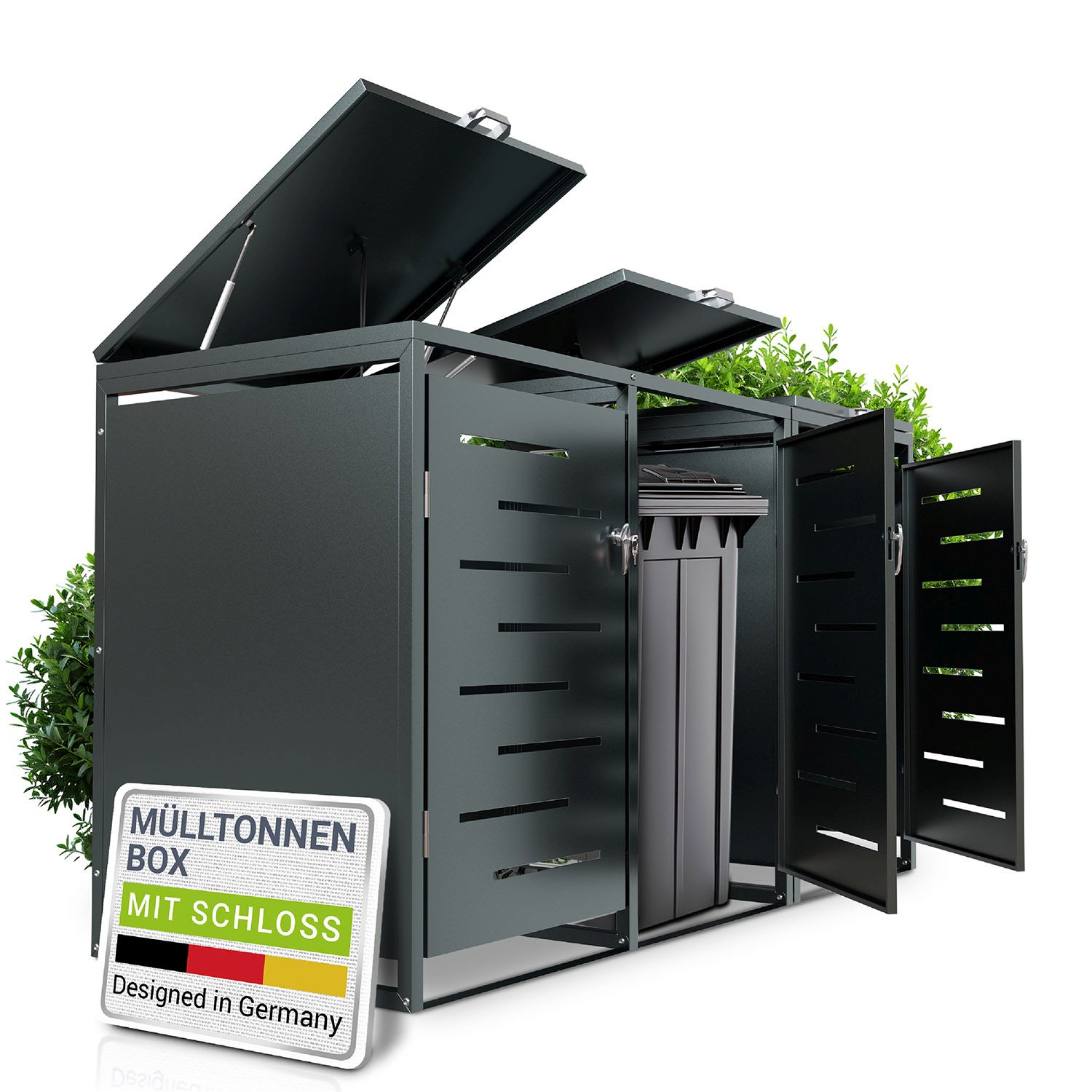 Juskys M&uuml;lltonnenbox Arel 3er - Metall Gartenbox f&uuml;r M&uuml;lltonnen - Aufbewahrungsbox Anthrazit - Bild 1