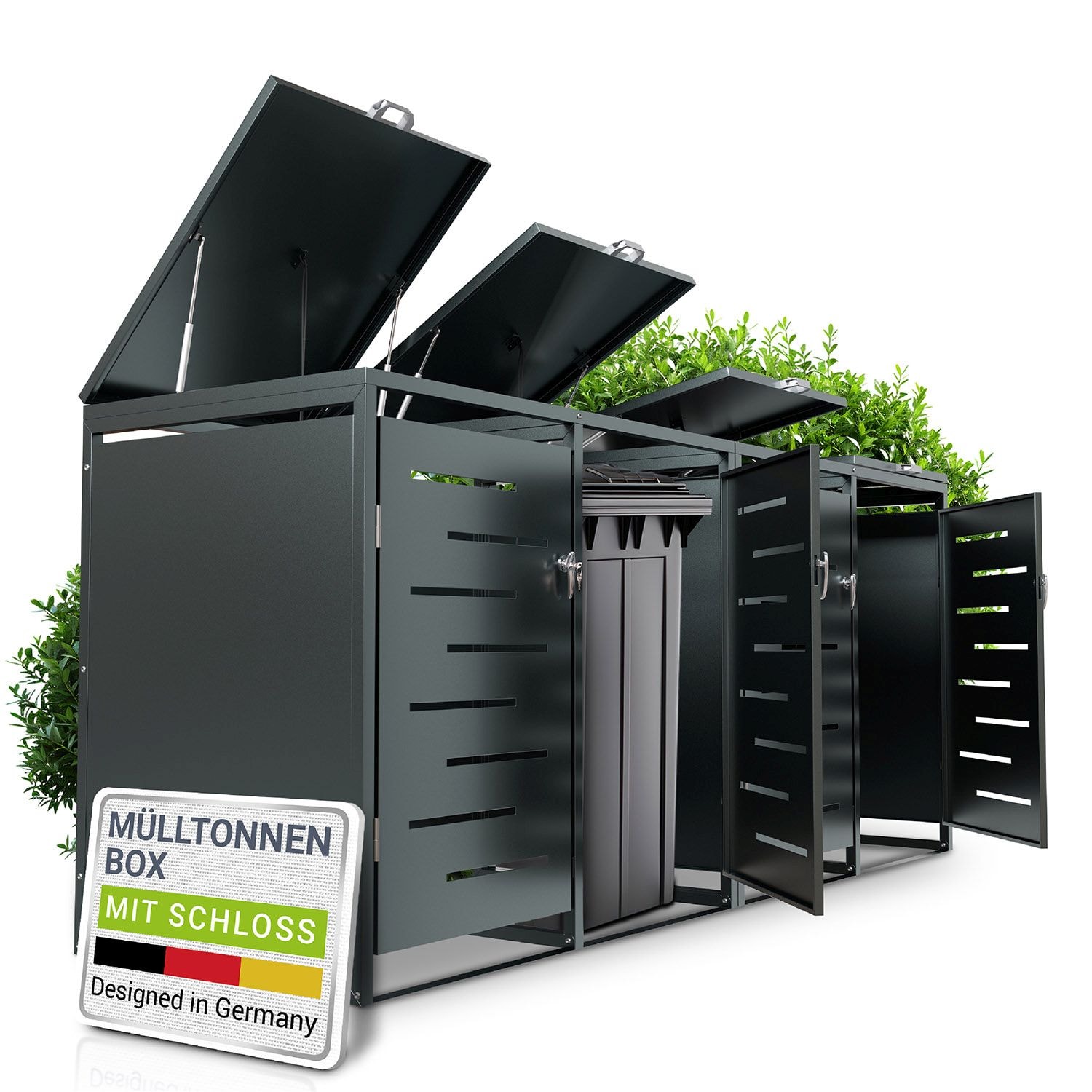 Juskys M&uuml;lltonnenbox Arel 4er - Metall Gartenbox f&uuml;r M&uuml;lltonnen - Aufbewahrungsbox Anthrazit - Bild 1