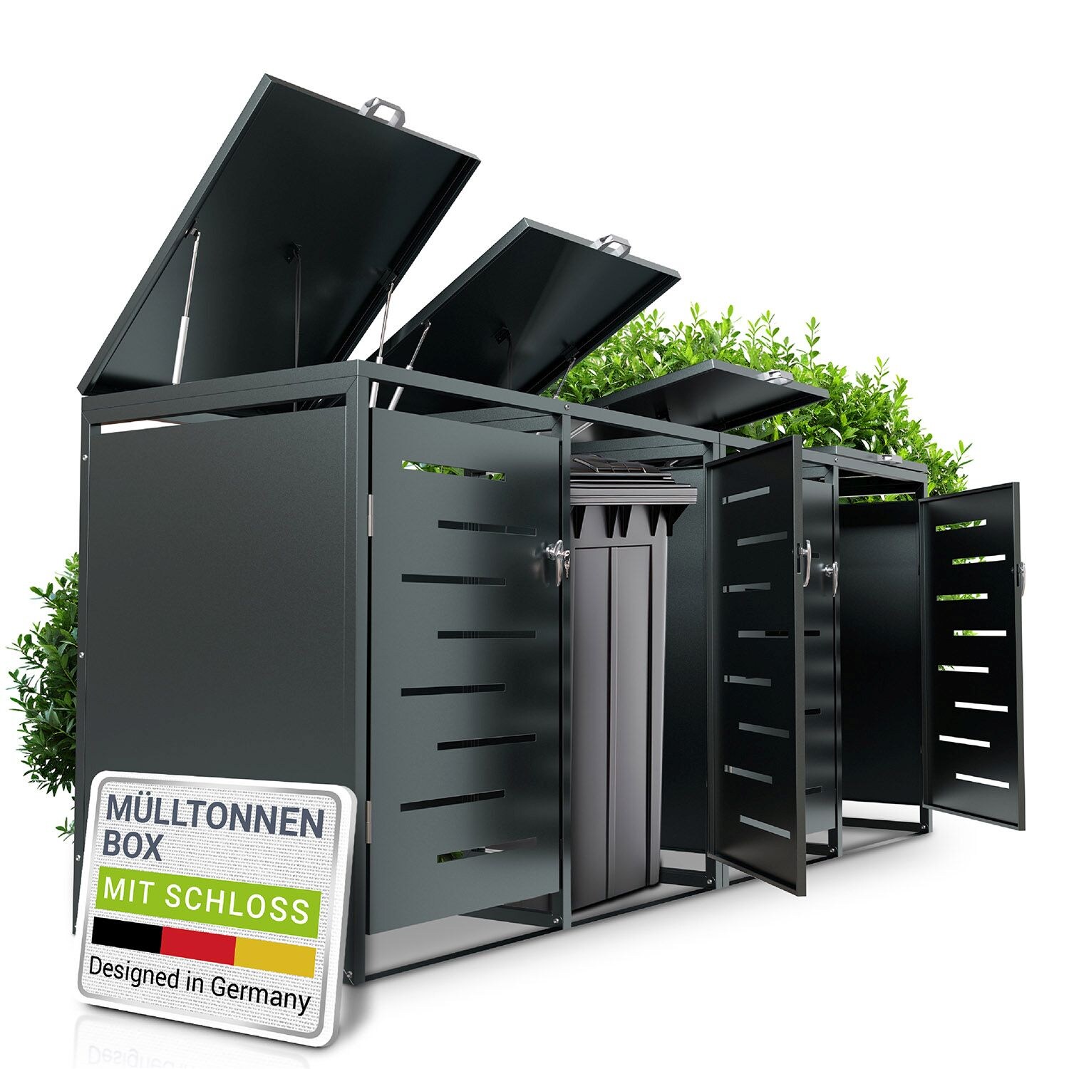 Juskys Mülltonnenbox Arel 4er – Metall Gartenbox für Mülltonnen – Aufbewahrungsbox Anthrazit | 04262437183435