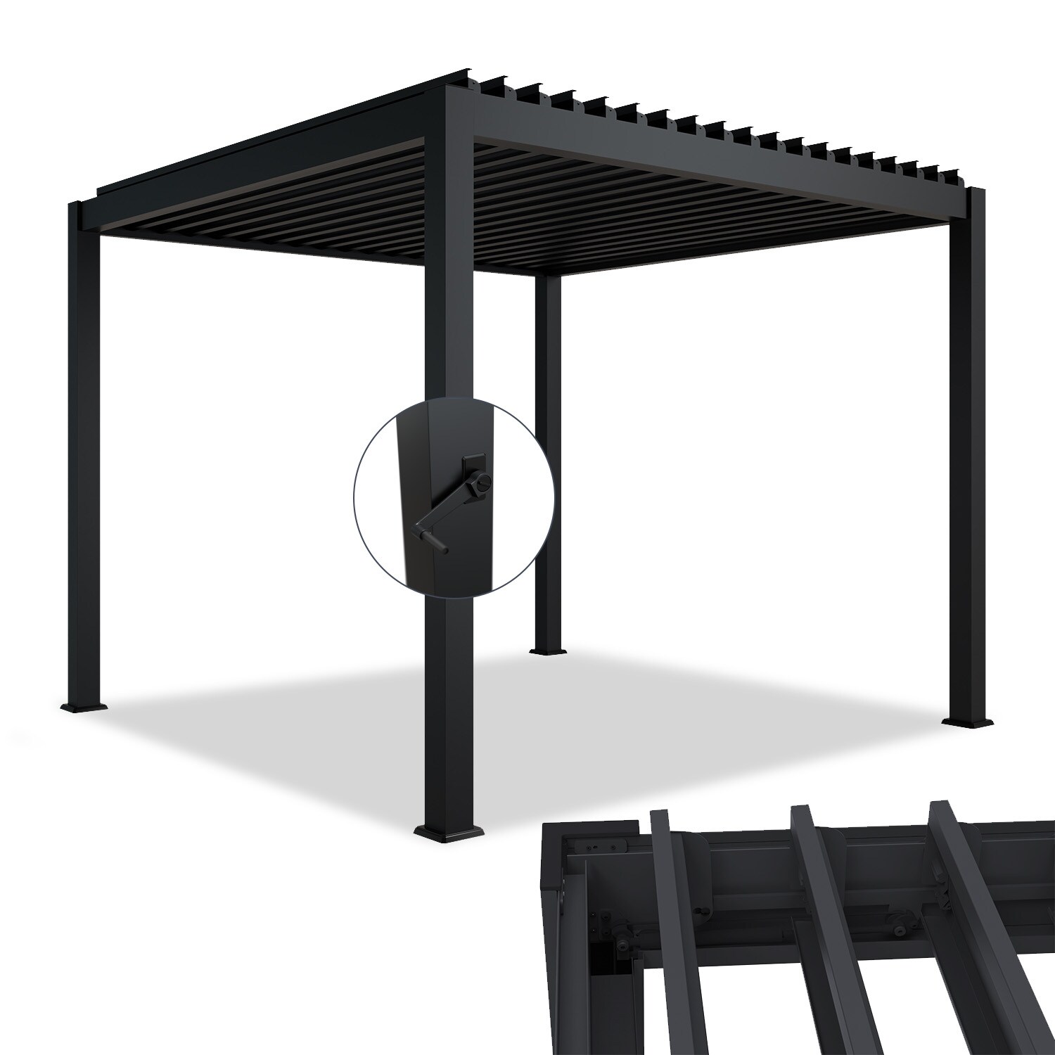 Juskys Lamellendach Tahiti 3x3 m - Stahl Pergola - Terrassenüberdachung stabil - Anthrazit