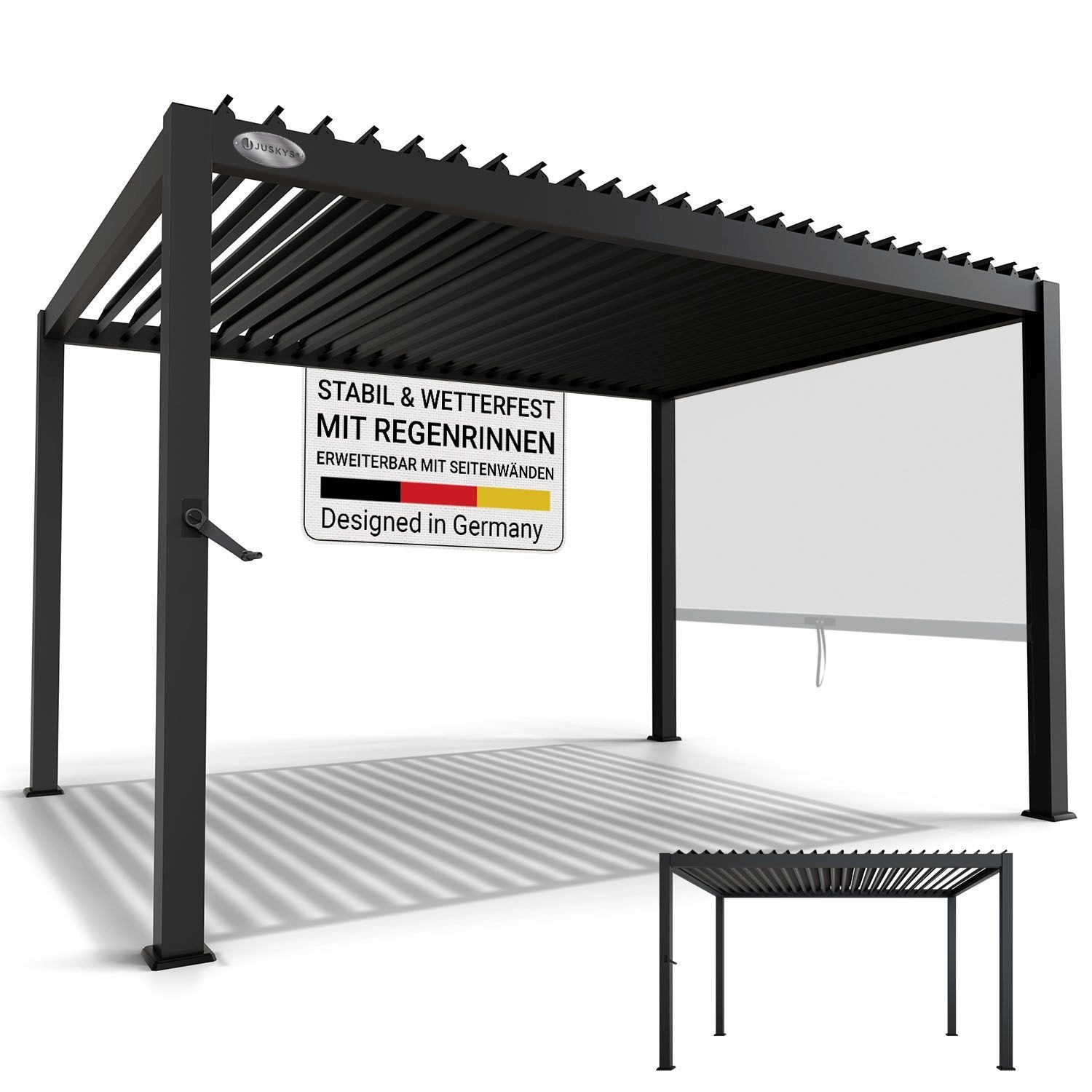 Juskys Lamellendach Tahiti 3x4 m - Stahl Pergola - Terrassenüberdachung stabil - Anthrazit