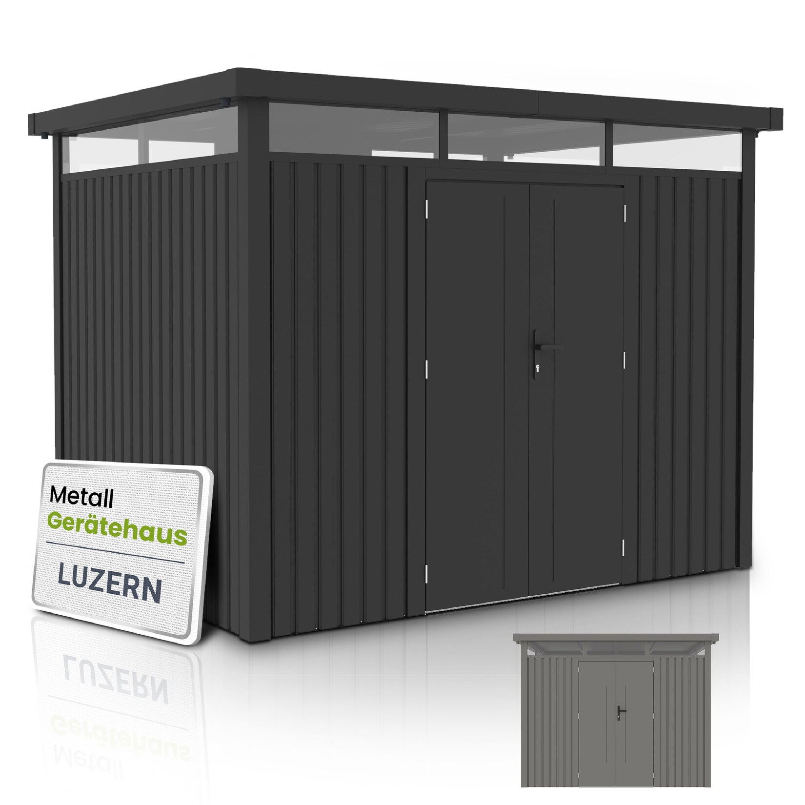 Juskys Gerätehaus Luzern Pro 6,8 m² – Metall Geräteschuppen – wetterfest & abschließbar – Anthrazit | 04262437183565