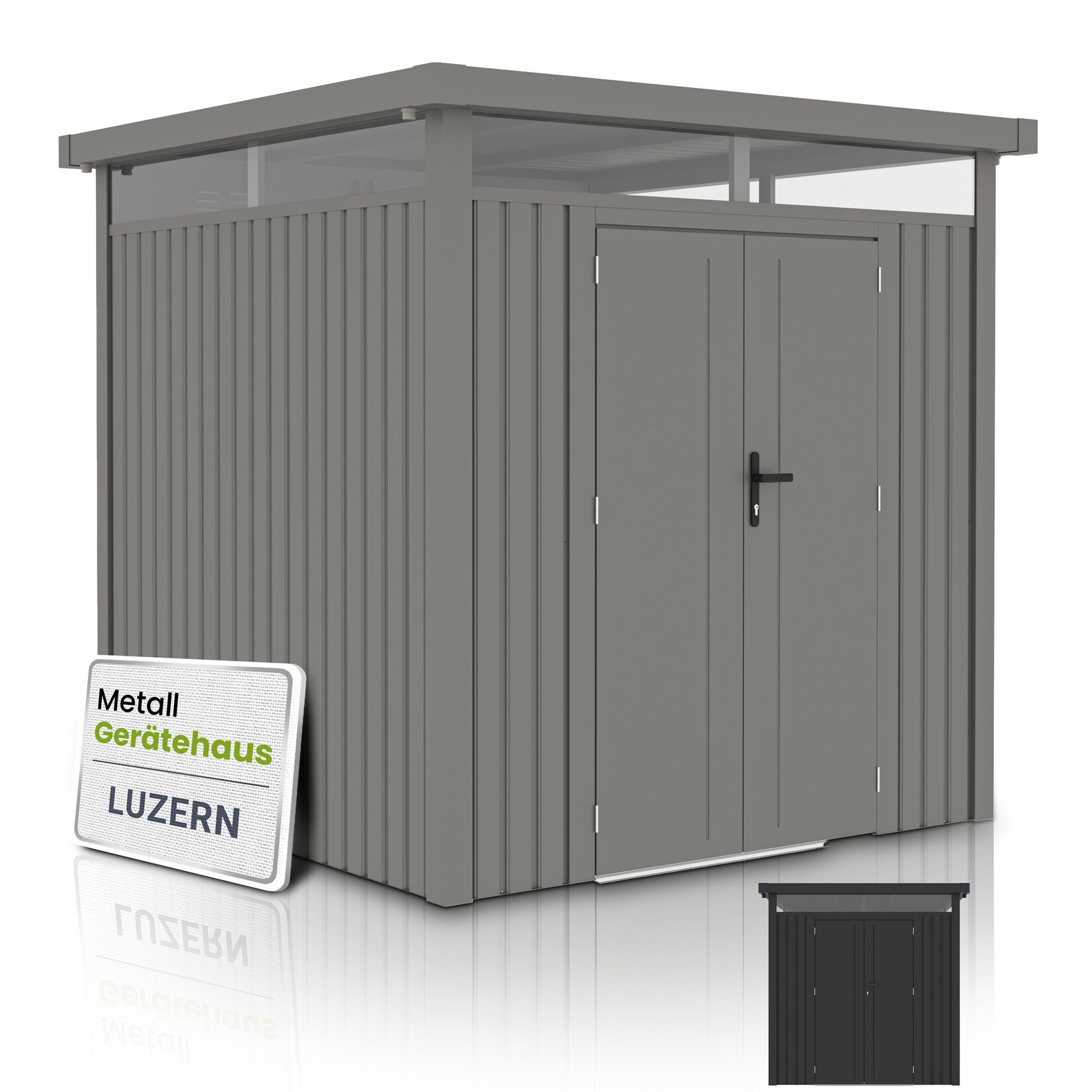 Juskys Gerätehaus Luzern Pro 5,3 m² – Metall Geräteschuppen – wetterfest & abschließbar – Taupe | 04262437183589