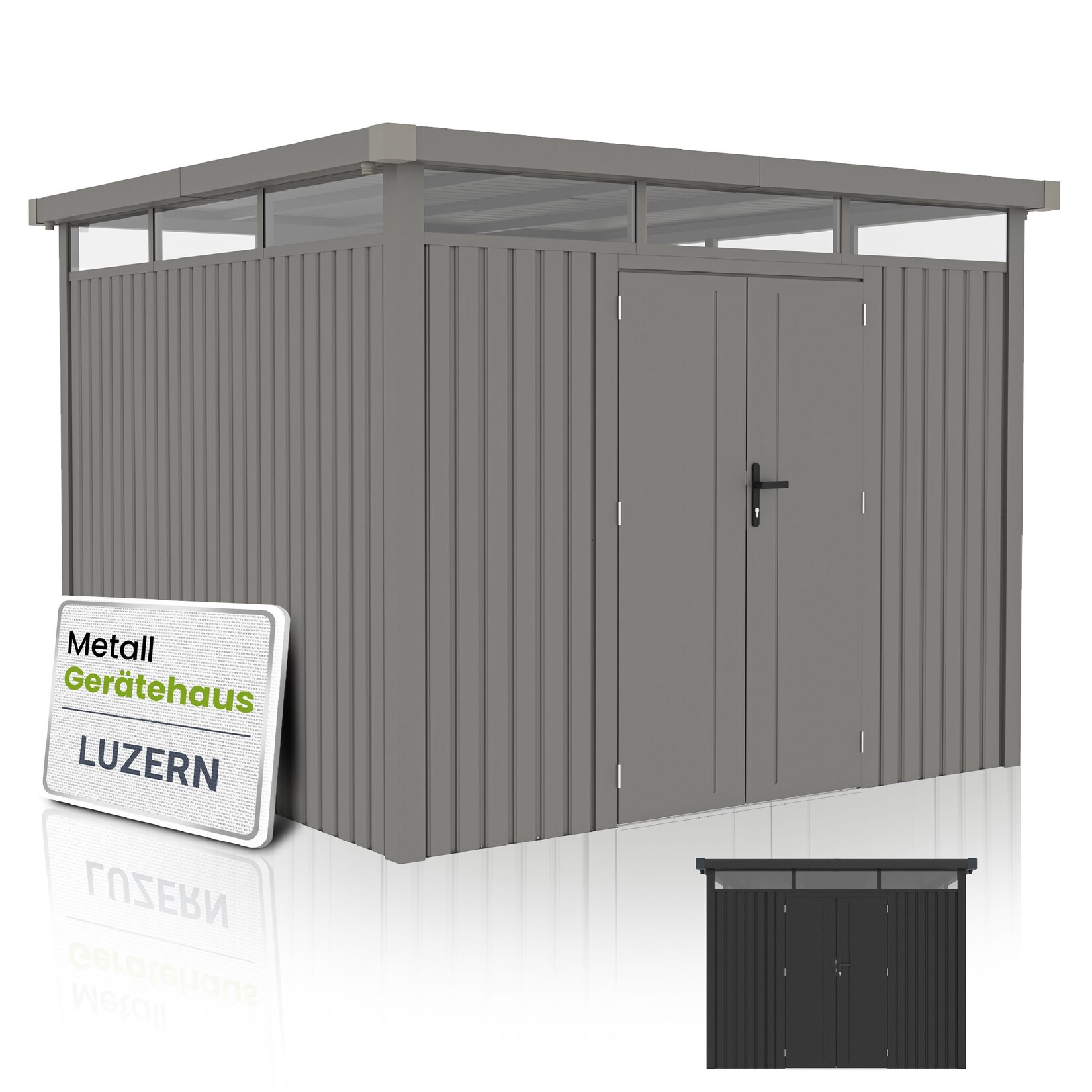 Juskys Gerätehaus Luzern Pro 8,6 m² – Metall Geräteschuppen – wetterfest & abschließbar – Taupe | 04262437183602
