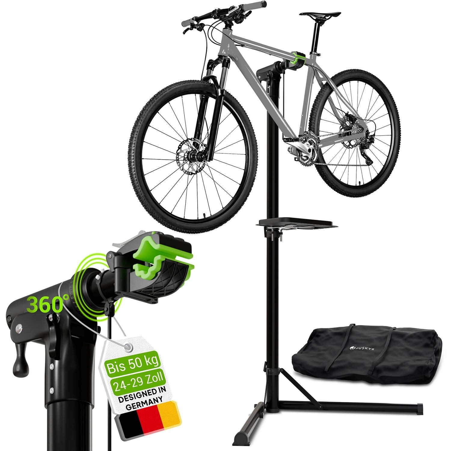 Juskys Klappbarer Fahrrad Reparaturständer – Höhenverstellbar mit Gummibeschichtung bis 50 kg | 04262437183633