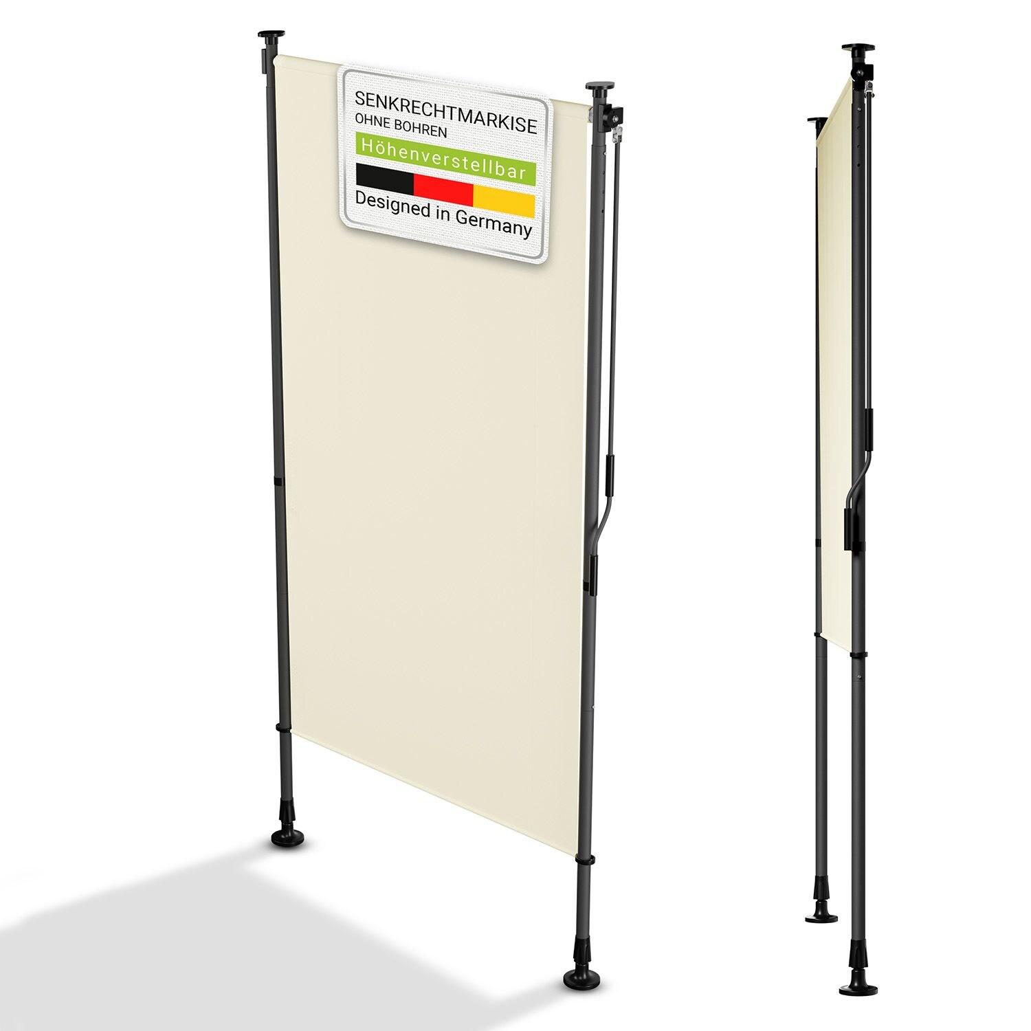 Juskys Senkrechtmarkise Barbados 100×310 cm – Sonnenschutz höhenverstellbar, ohne Bohren – Beige | 04262437183794