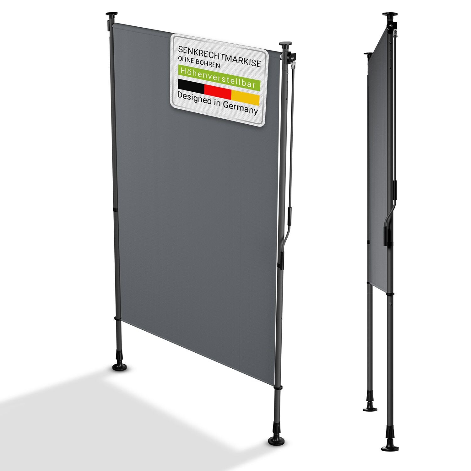 Juskys Senkrechtmarkise Barbados 120×310 cm – Sonnenschutz höhenverstellbar, ohne Bohren – Grau | 04262437183800