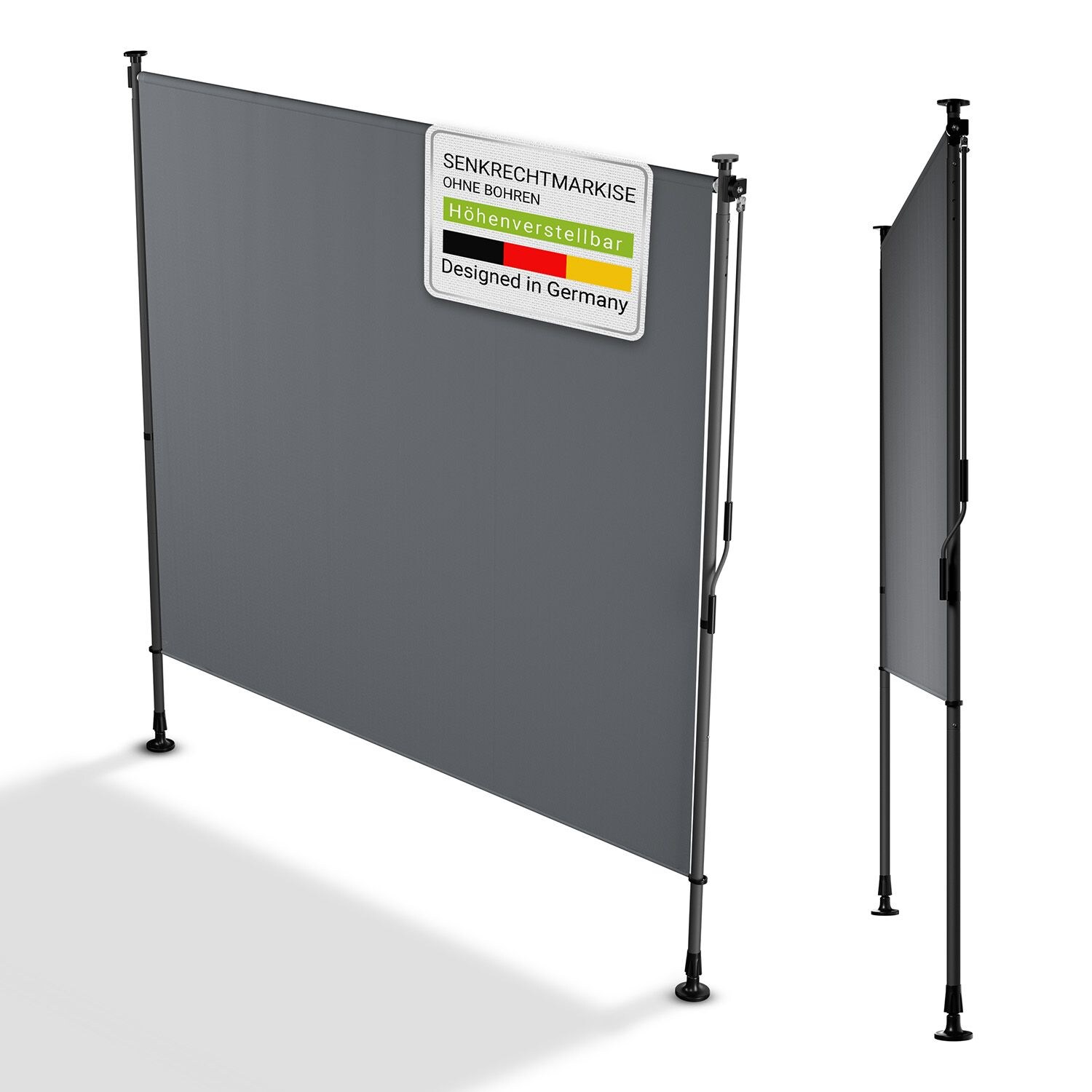 Juskys Senkrechtmarkise Barbados 200×310 cm – Sonnenschutz höhenverstellbar, ohne Bohren – Grau | 04262437183848