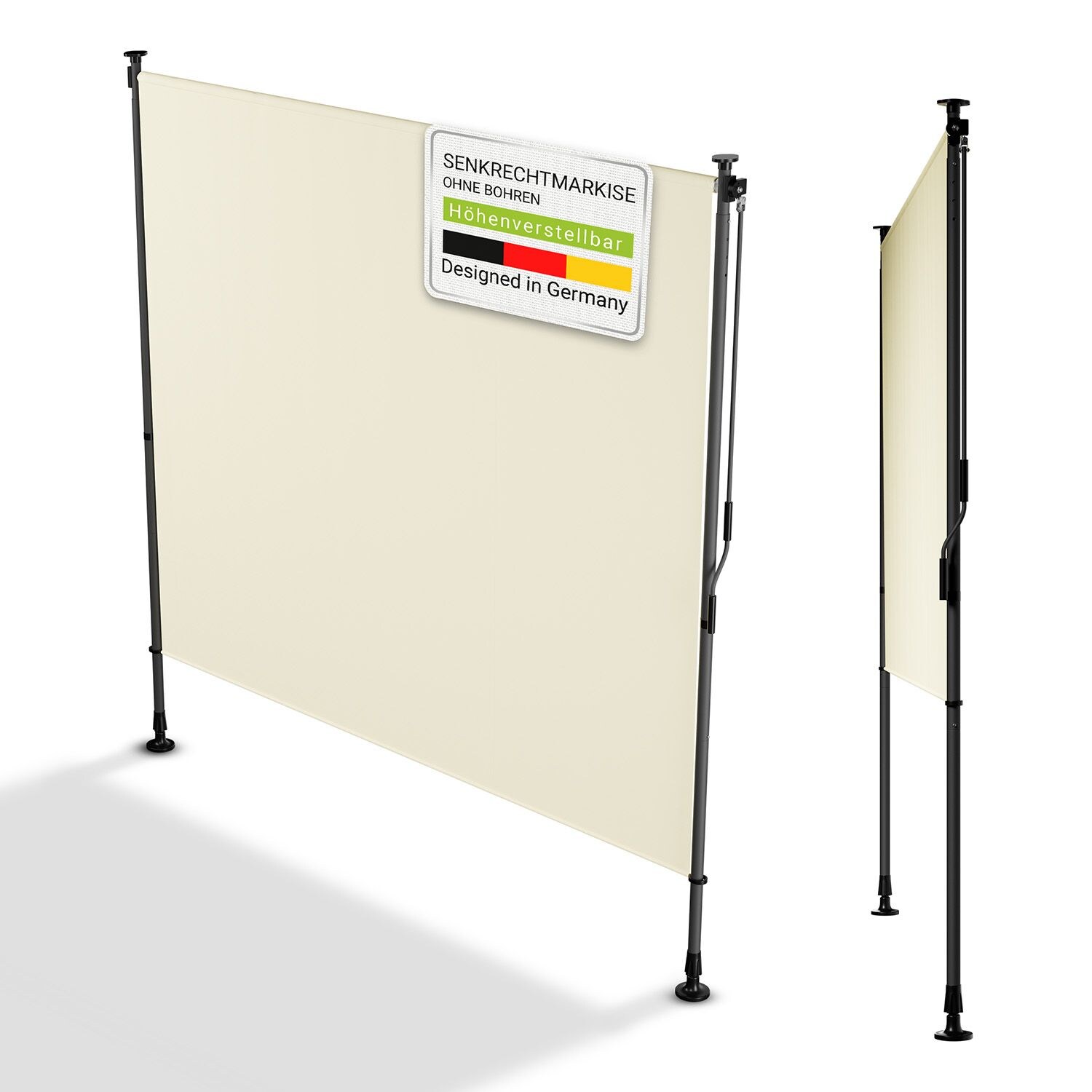 Juskys Senkrechtmarkise Barbados 200×310 cm – Sonnenschutz höhenverstellbar, ohne Bohren – Beige | 04262437183855