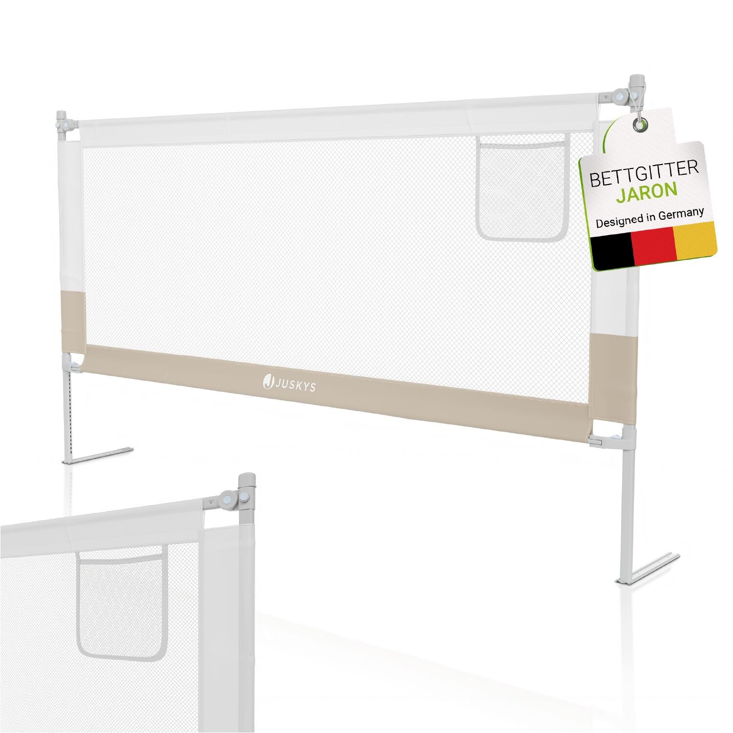 Juskys Baby Bettgitter Jaron 180 cm – höhenverstellbar, kombinierbar – Bett Rausfallschutz – Beige | 04262437183879