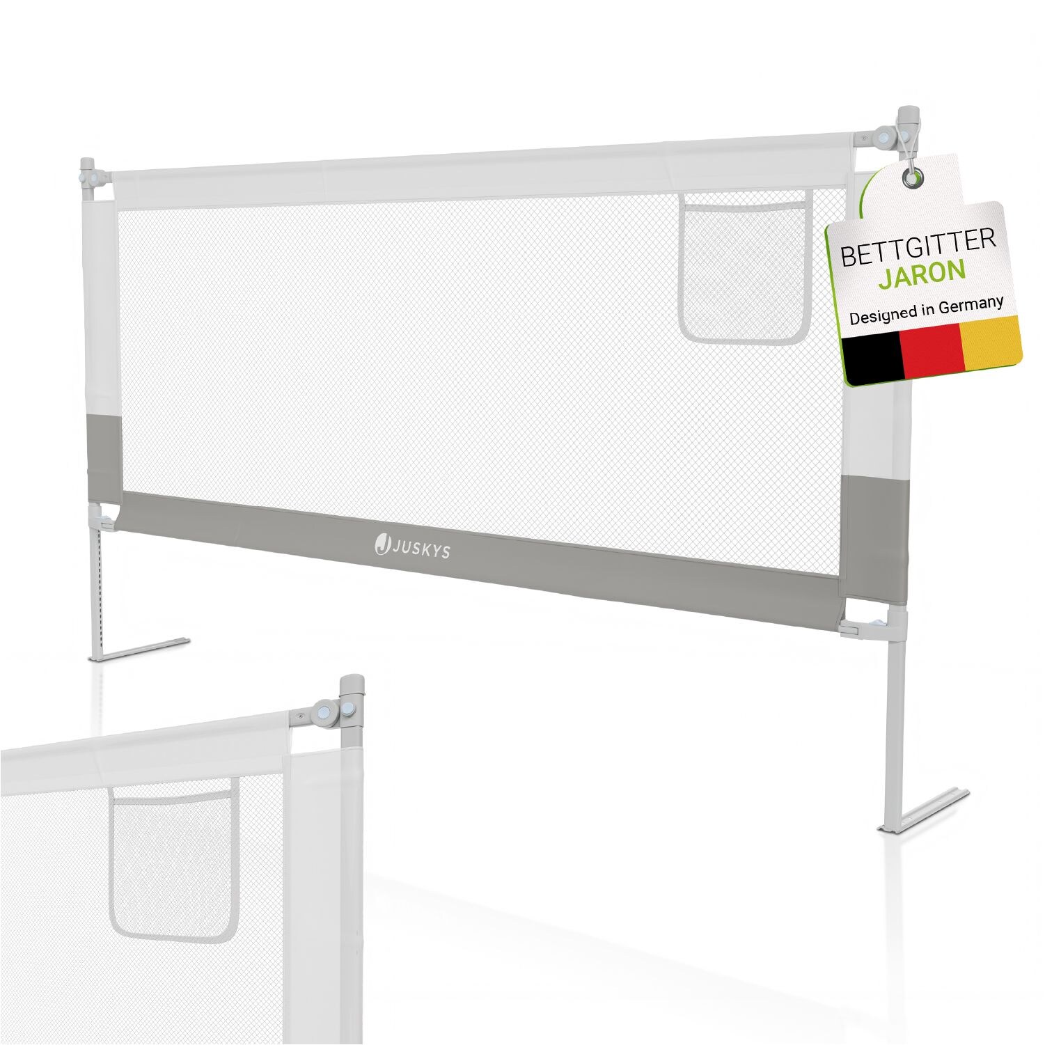 Juskys Baby Bettgitter Jaron 180 cm – höhenverstellbar, kombinierbar – Bett Rausfallschutz – Grau | 04262437183886