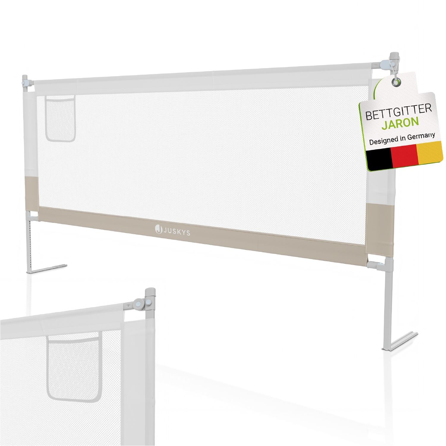Juskys Baby Bettgitter Jaron 200 cm – höhenverstellbar, kombinierbar – Bett Rausfallschutz – Beige | 04262437183893