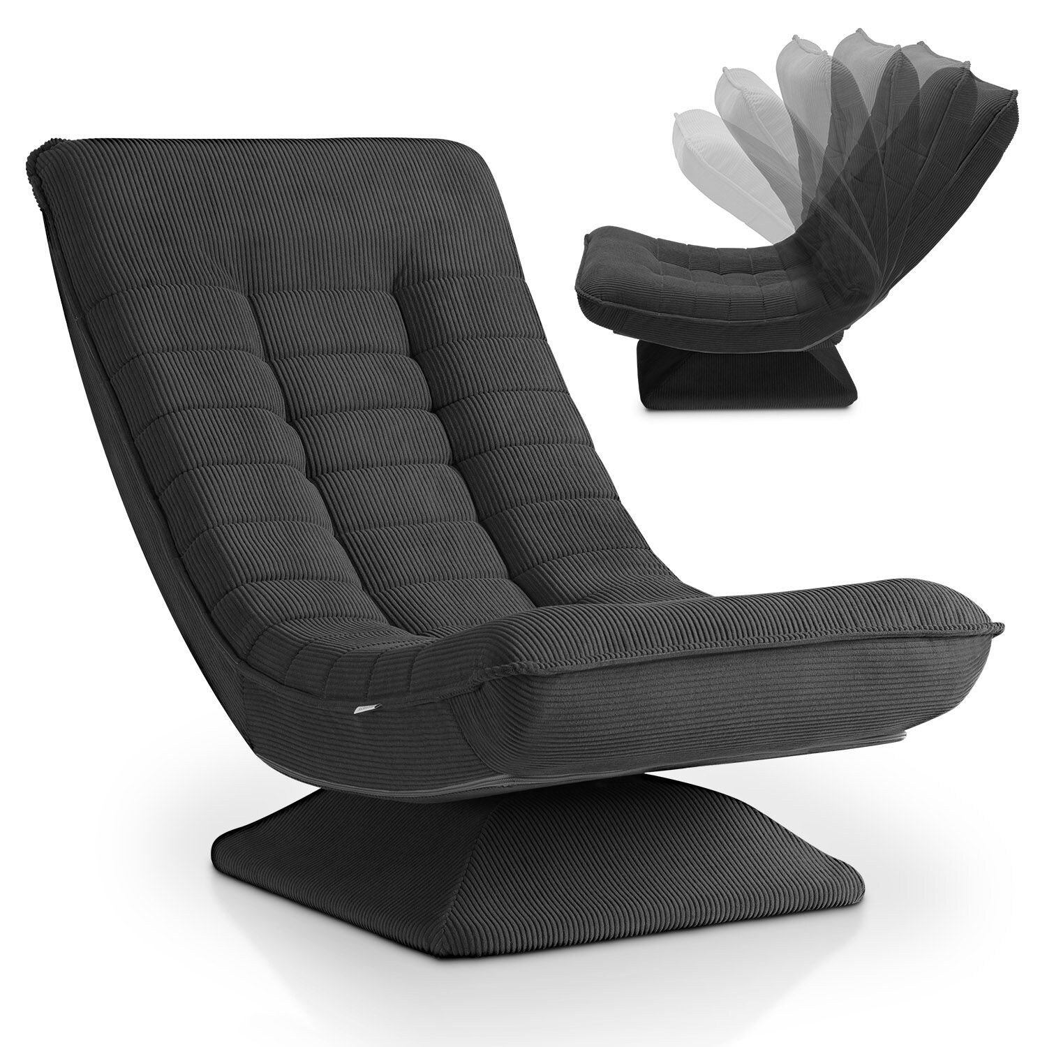 Juskys Relaxsessel Korsika – ergonomisch, 360° drehbar, 5-lagige Polsterung, klappbar – Cord Grau | 04262437183923